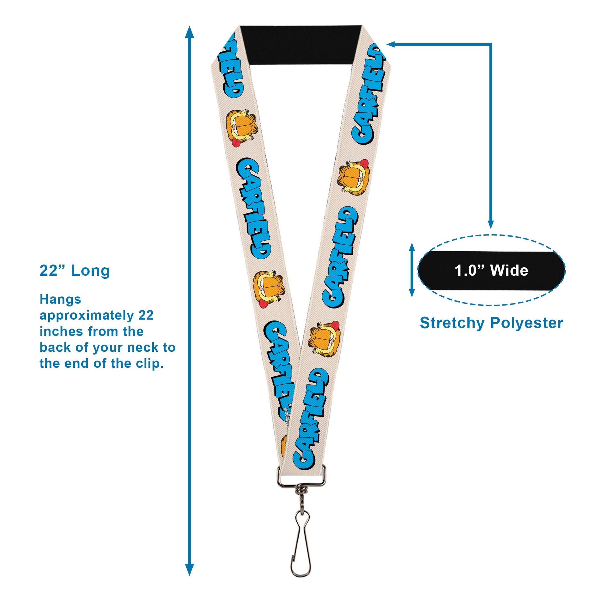 Lanyard - 1.0" - GARFIELD Title Logo and Smiling Tongue Pose White Lanyards Garfield
