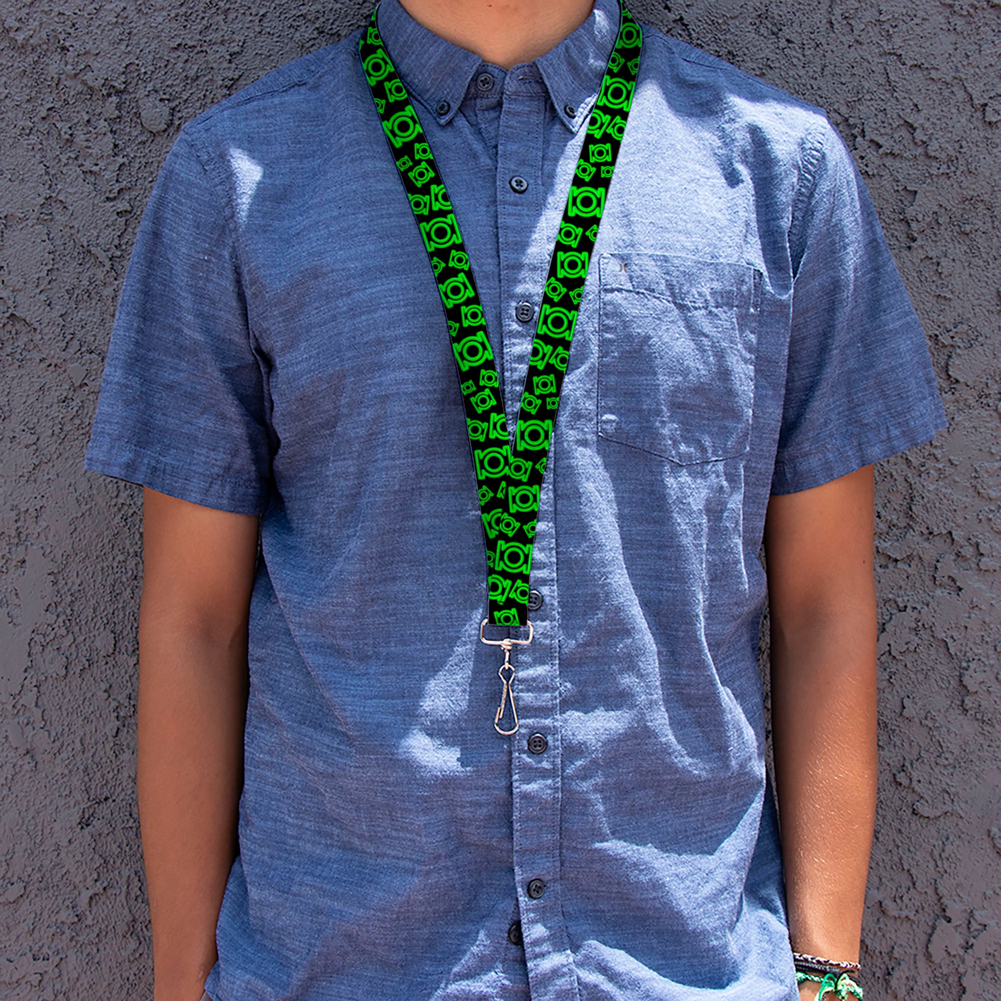 Lanyard - 1.0" - Electric Green Lantern Logo Scattered Black Green Lanyards DC Comics