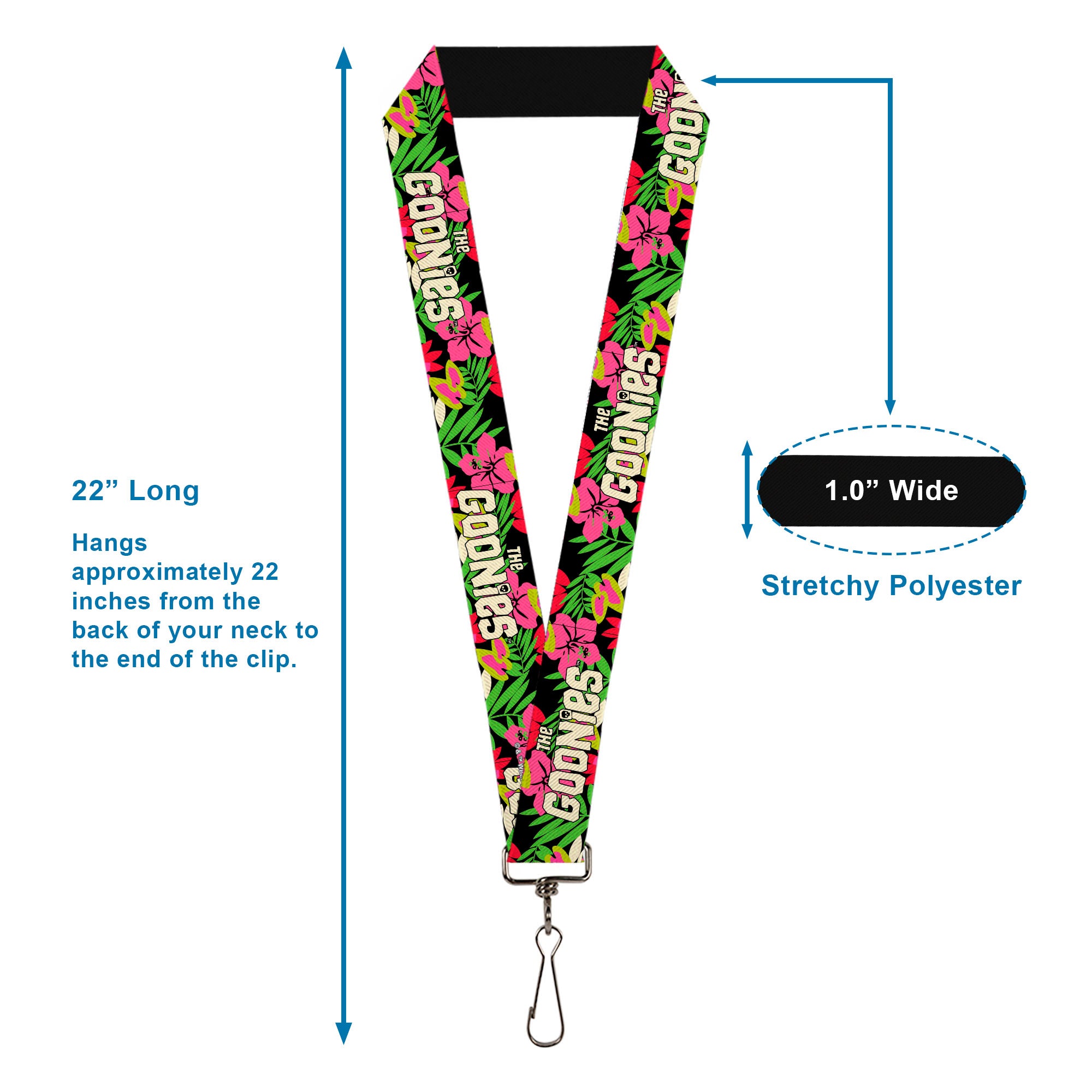 Lanyard - 1.0" - THE GOONIES Title Logo Hawaiian Shirt Print Black/Pinks Lanyards The Goonies