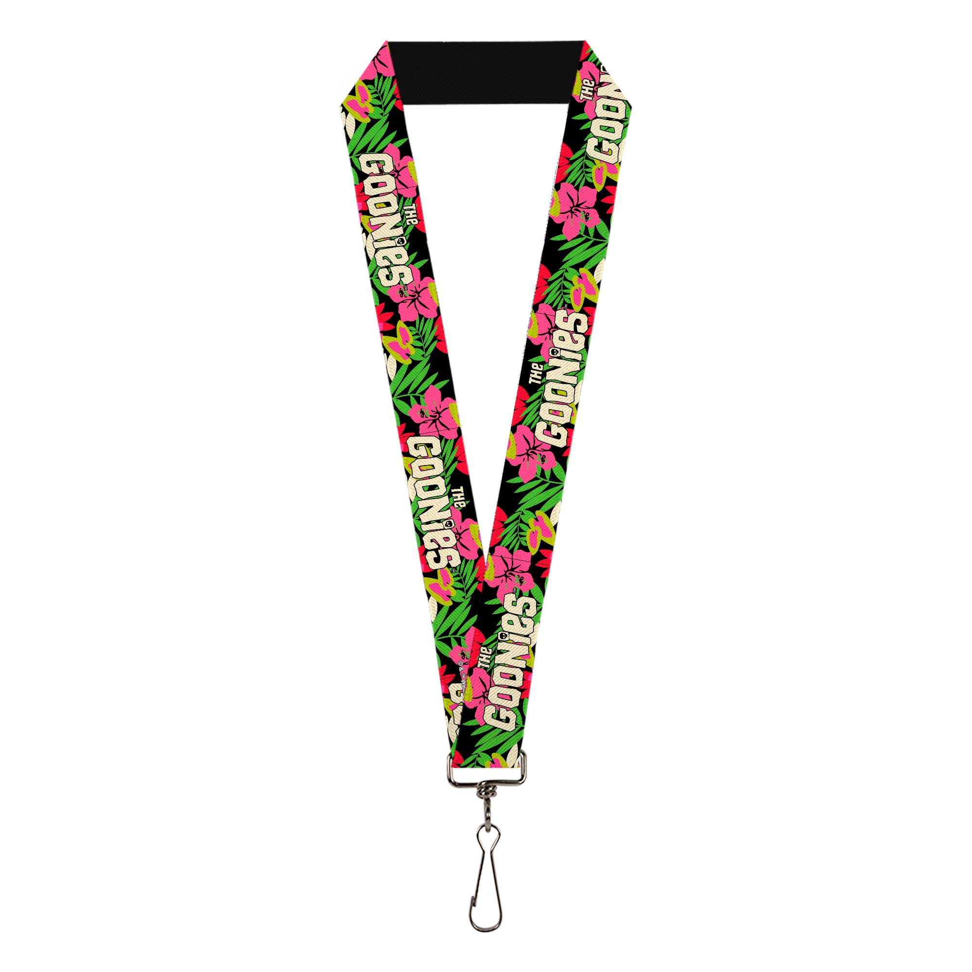 Lanyard - 1.0" - THE GOONIES Title Logo Hawaiian Shirt Print Black/Pinks Lanyards The Goonies