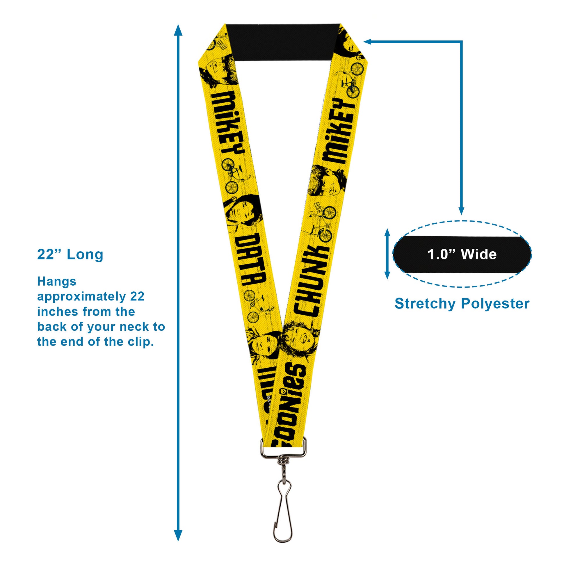 Lanyard - 1.0" - THE GOONIES CHUNK MIKEY DATA MOUTH Icons and Title Logo Yellow/Black Lanyards The Goonies