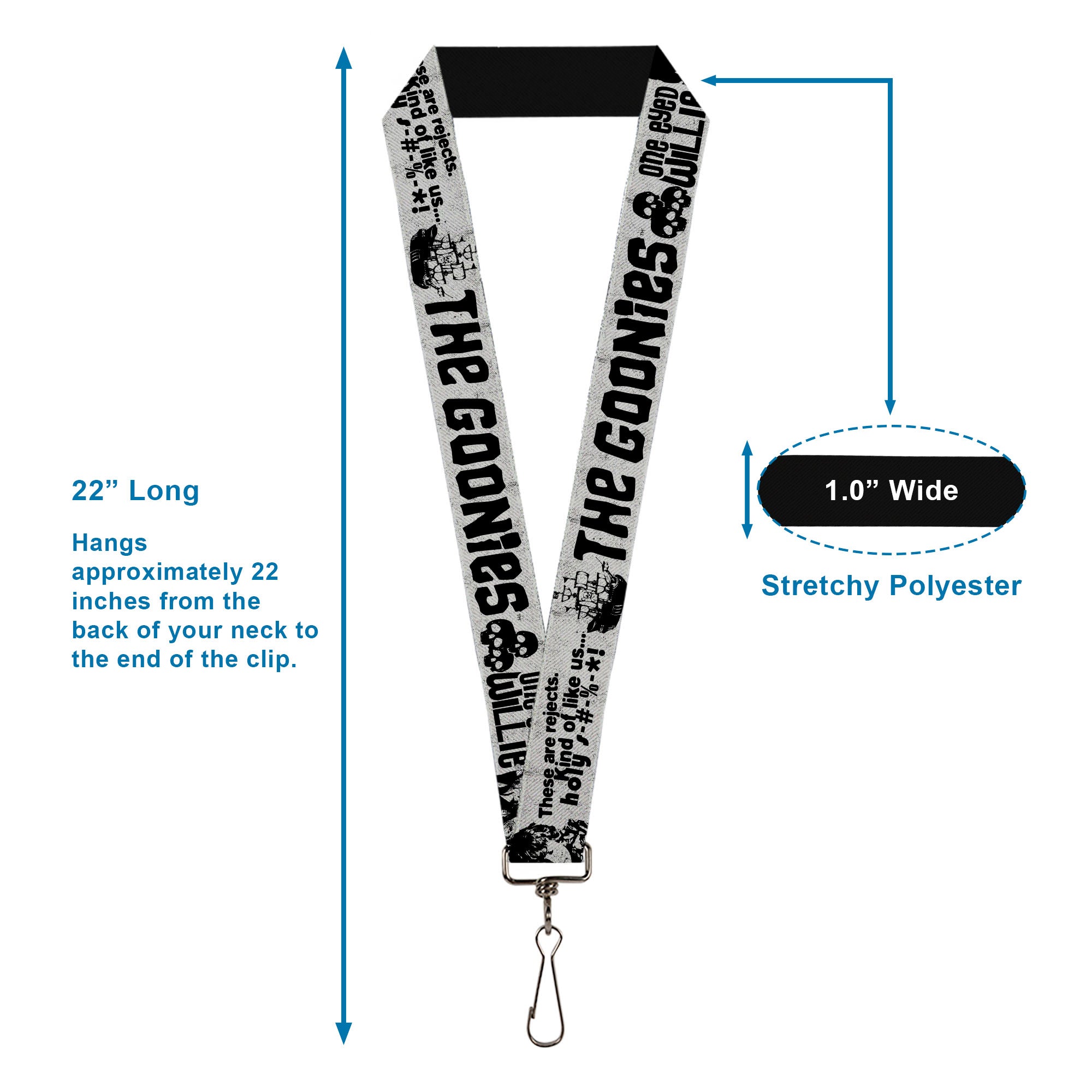 Lanyard - 1.0" - THE GOONIES Quotes and Icons Collage Gray/Black Lanyards The Goonies