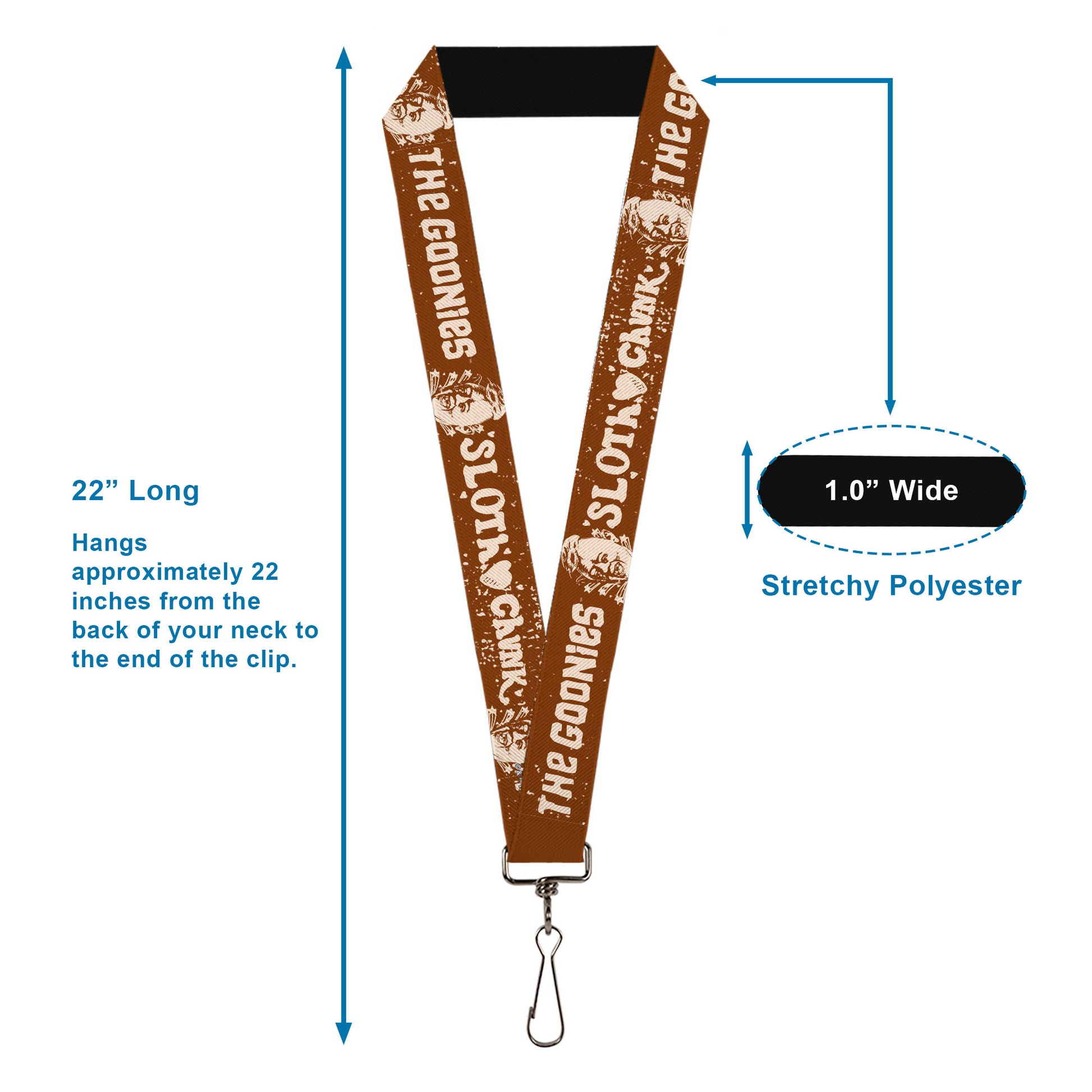 Lanyard - 1.0" - THE GOONIES SLOTH LOVE CHUNK Quote and Title Logo Brown/Tan Lanyards The Goonies