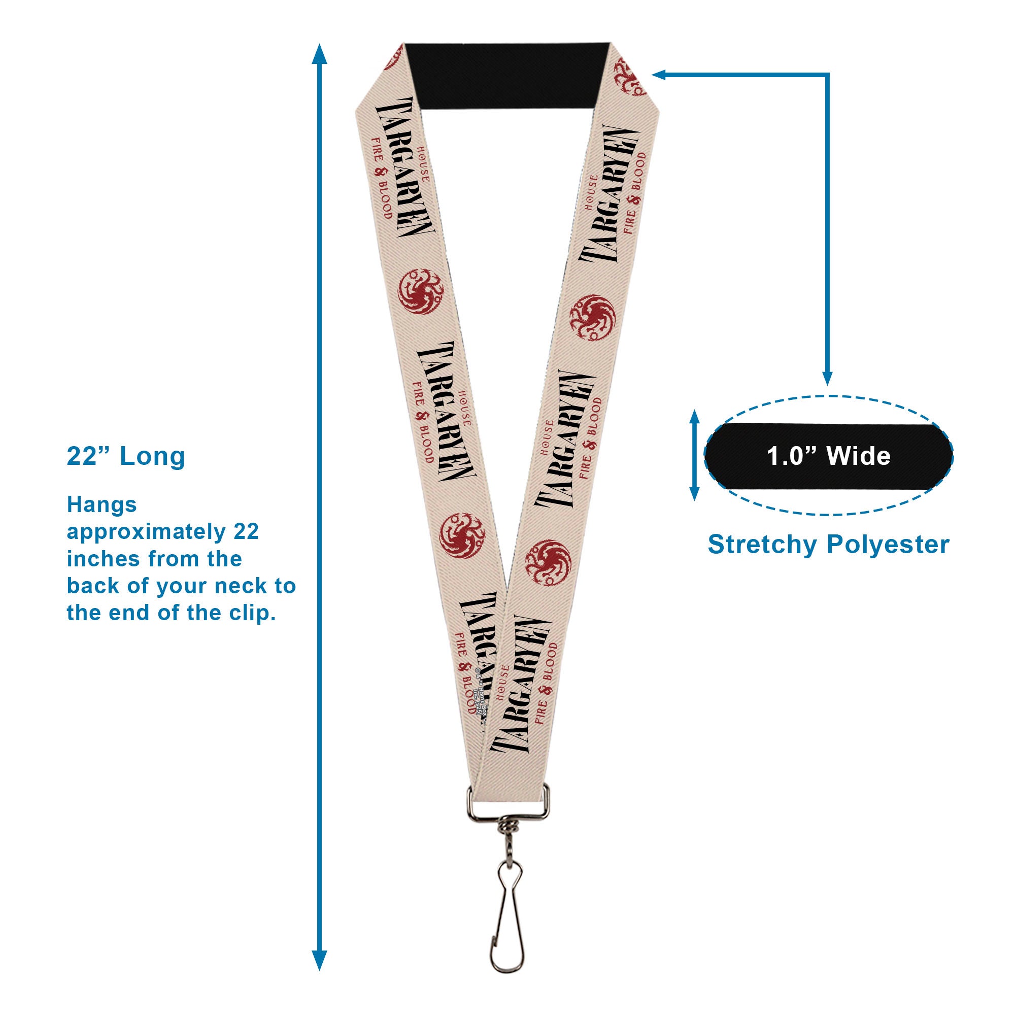 Lanyard - 1.0" - Game of Thrones TARGARYEN HOUSE OF FIRE & BLOOD Sigil White/Red/Black Lanyards Game of Thrones
