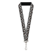 Lanyard - 1.0" - Skelanimals Diego the Bat Pose Lace Print White/Black Lanyards Skelanimals
