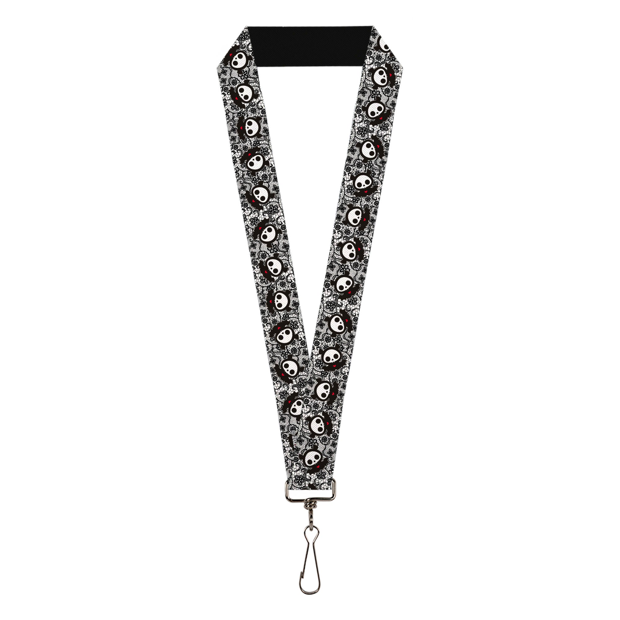 Lanyard - 1.0" - Skelanimals Diego the Bat Pose Lace Print White/Black Lanyards Skelanimals