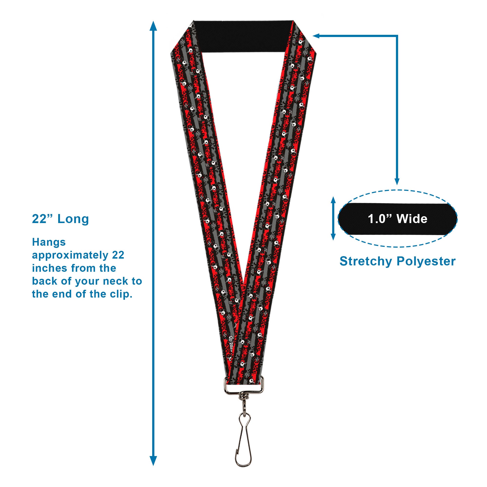 Lanyard - 1.0" - Skelanimals Bonita the Unicorn Poses Stripe Black/Red/Gray Lanyards Skelanimals