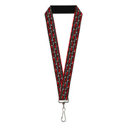 Lanyard - 1.0" - Skelanimals Bonita the Unicorn Poses Stripe Black/Red/Gray Lanyards Skelanimals