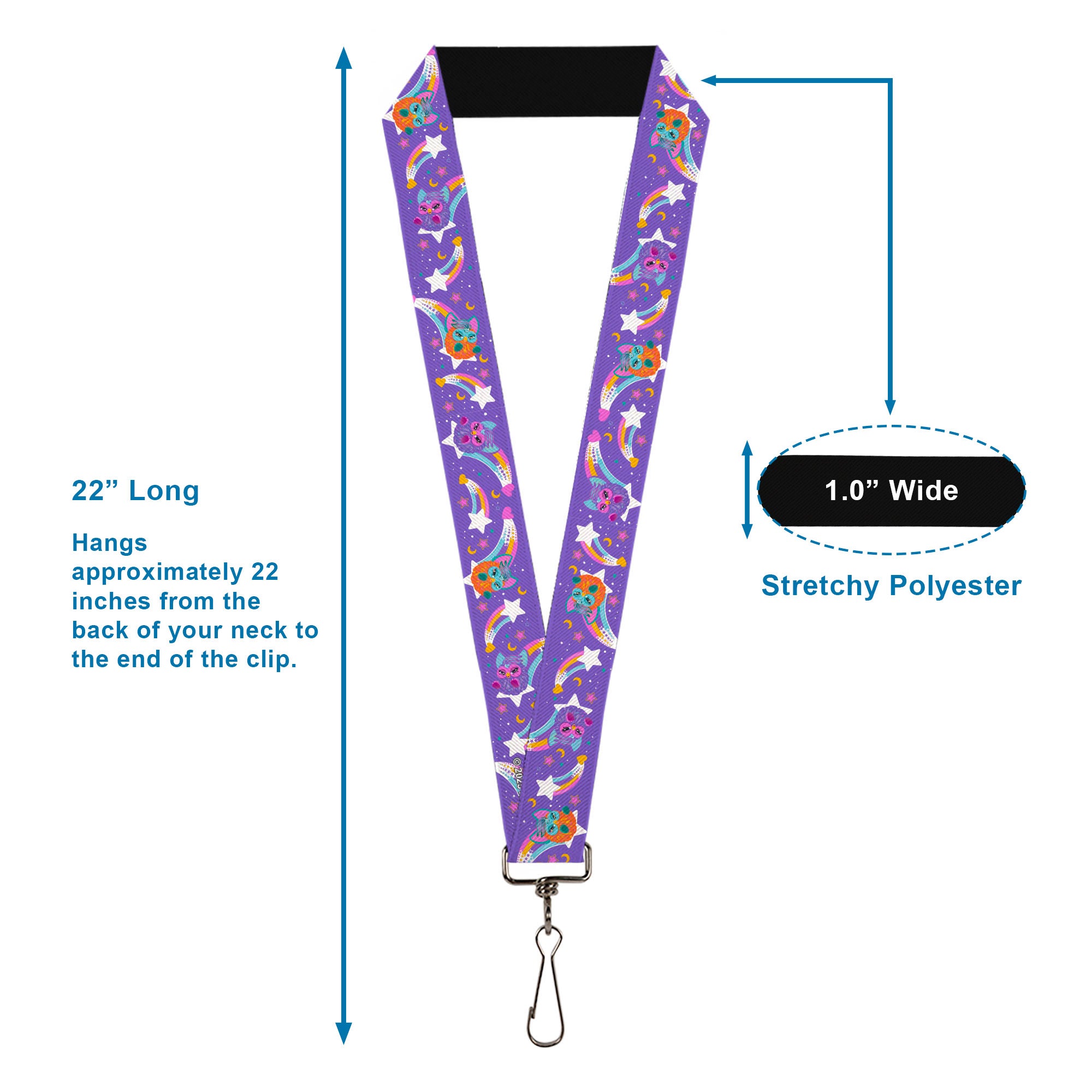 Lanyard - 1.0" - Furby Orange and Purple Jumping Rainbow Slide Black/Multi Color Lanyards Furby