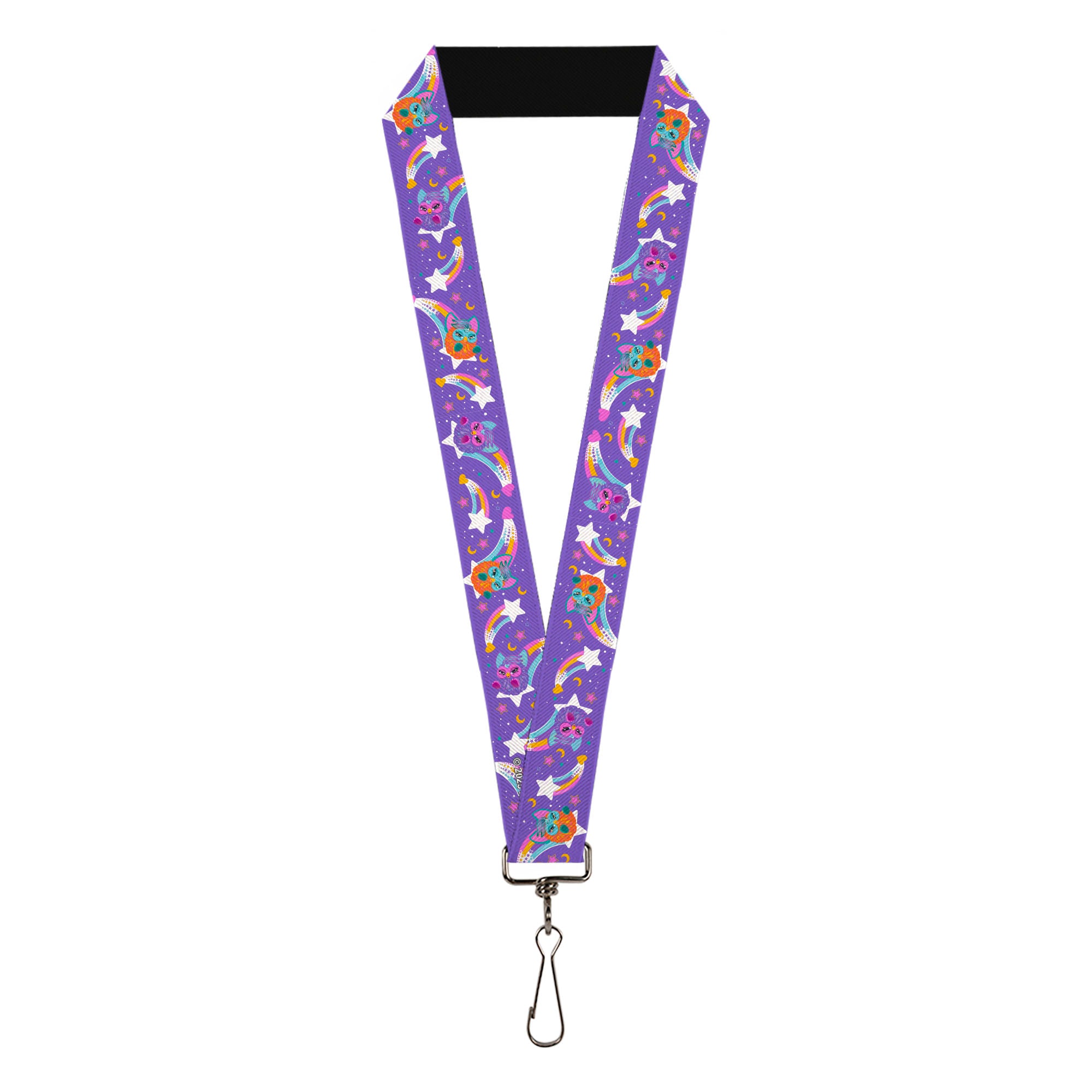Lanyard - 1.0" - Furby Orange and Purple Jumping Rainbow Slide Black/Multi Color Lanyards Furby