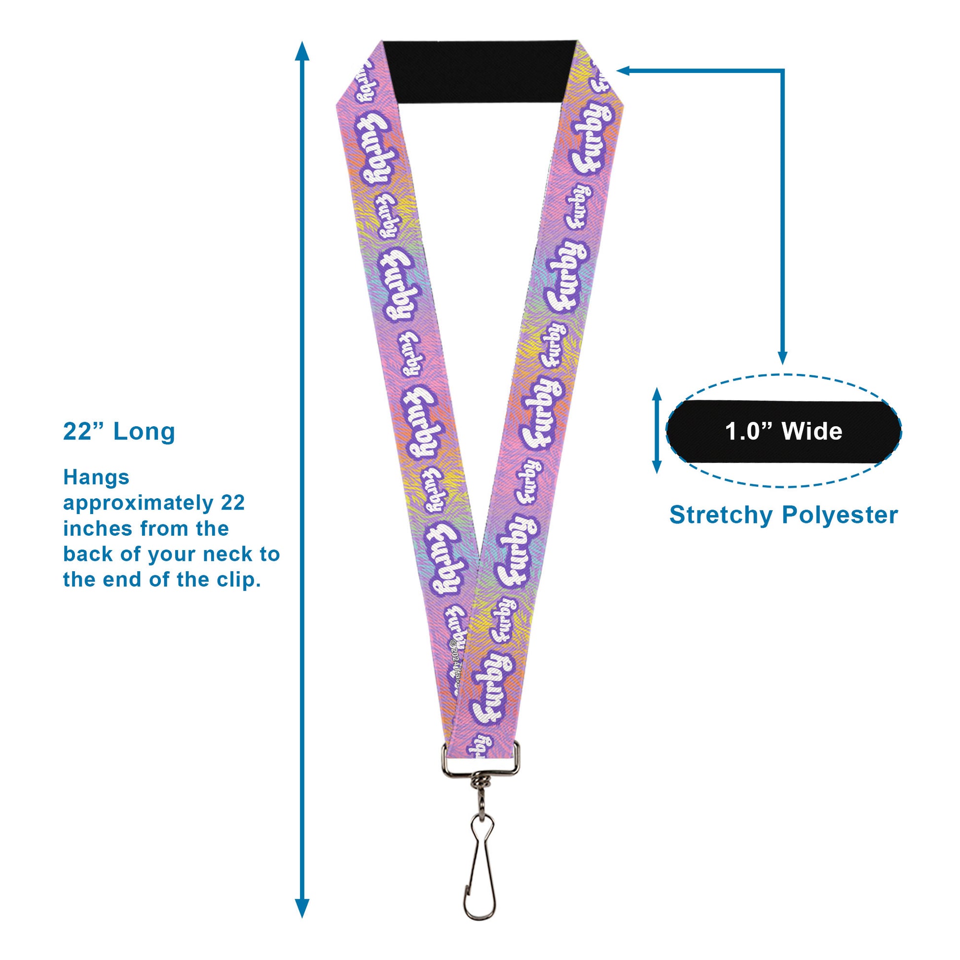 Lanyard - 1.0" - FURBY Title Logo Fur Print White/Lavender/Purple Lanyards Furby