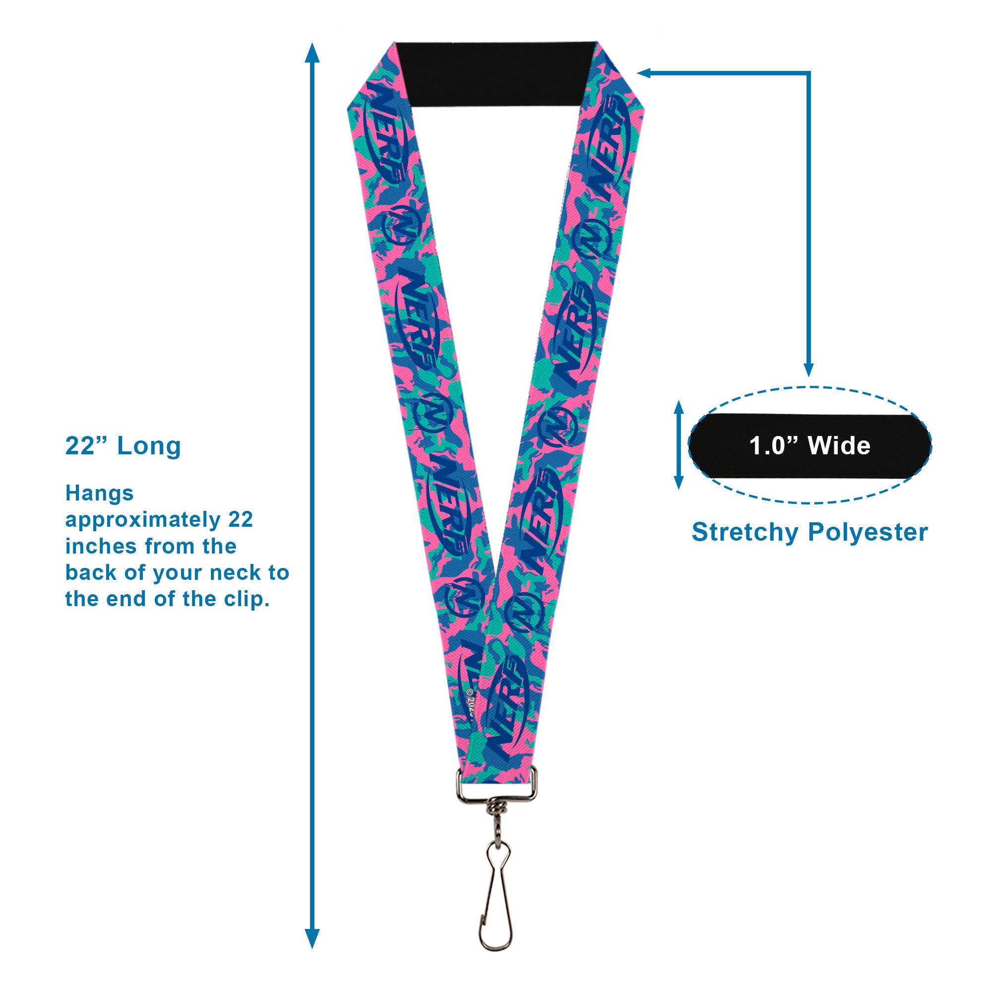 Lanyard - 1.0" - NERF Logo and Icon Camo Blues/Pinks Lanyards Nerf