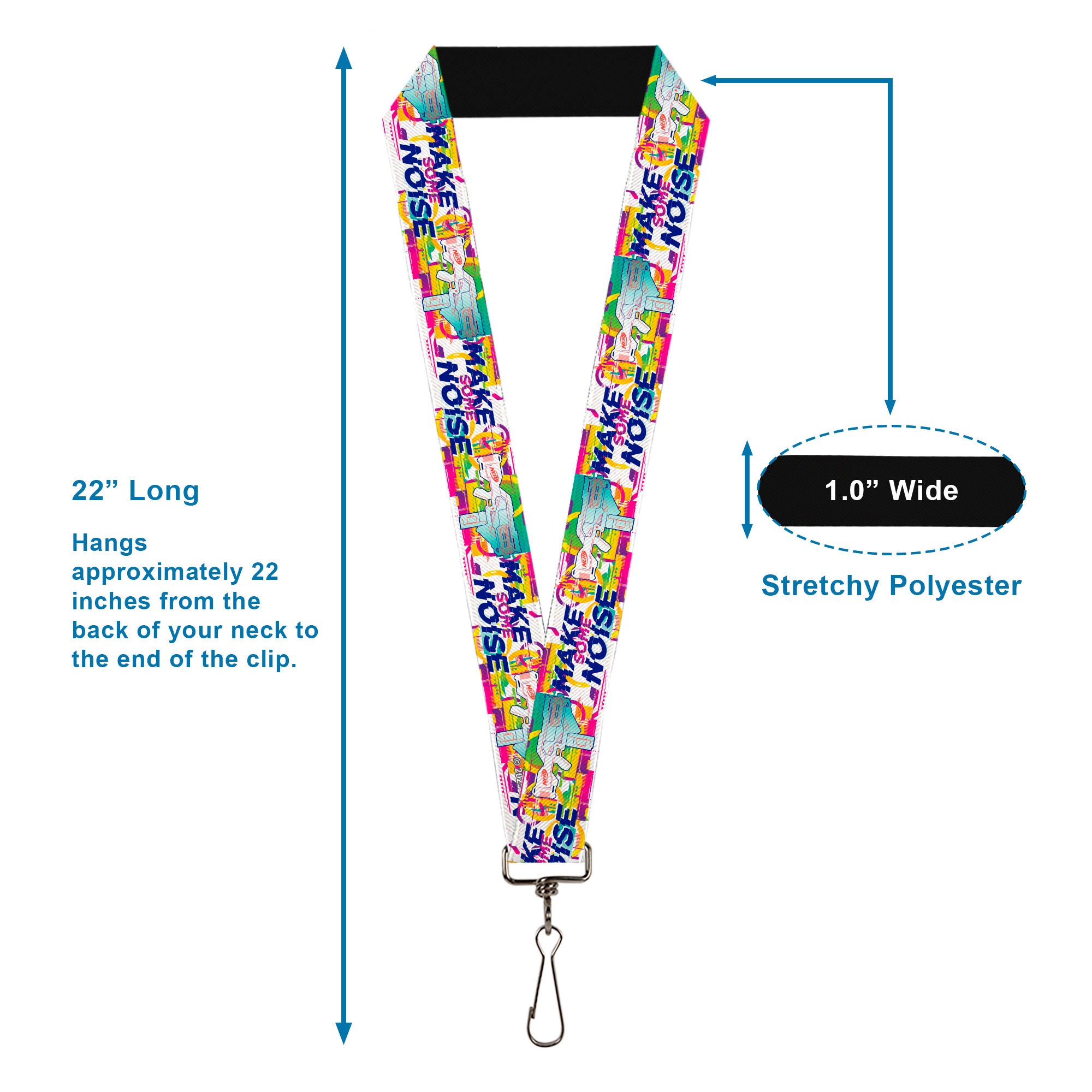 Lanyard - 1.0" - Nerf Blaster MAKE SOME NOISE White/Multi Color Lanyards Nerf