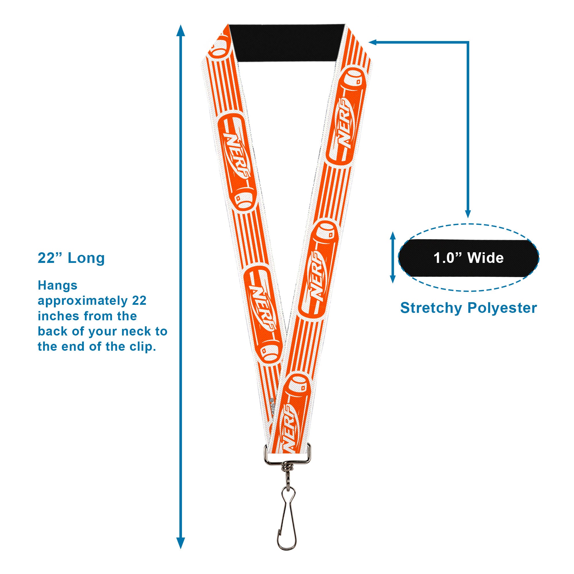 Lanyard - 1.0" - NERF Dart Logo Stripe White/Orange Lanyards Nerf