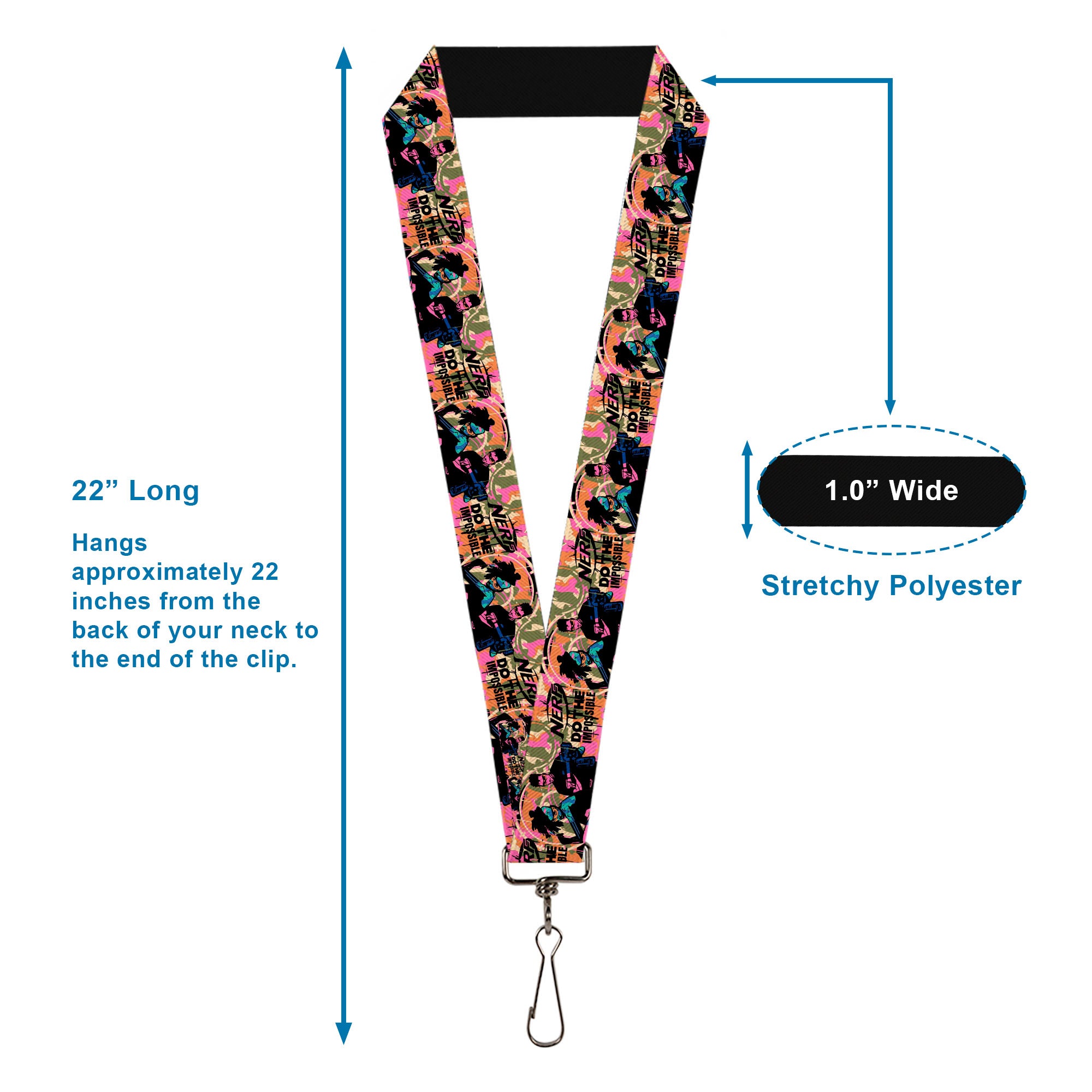 Lanyard - 1.0" - NERF DO THE IMPOSSIBLE Players Pose Multi Color/Black Lanyards Nerf