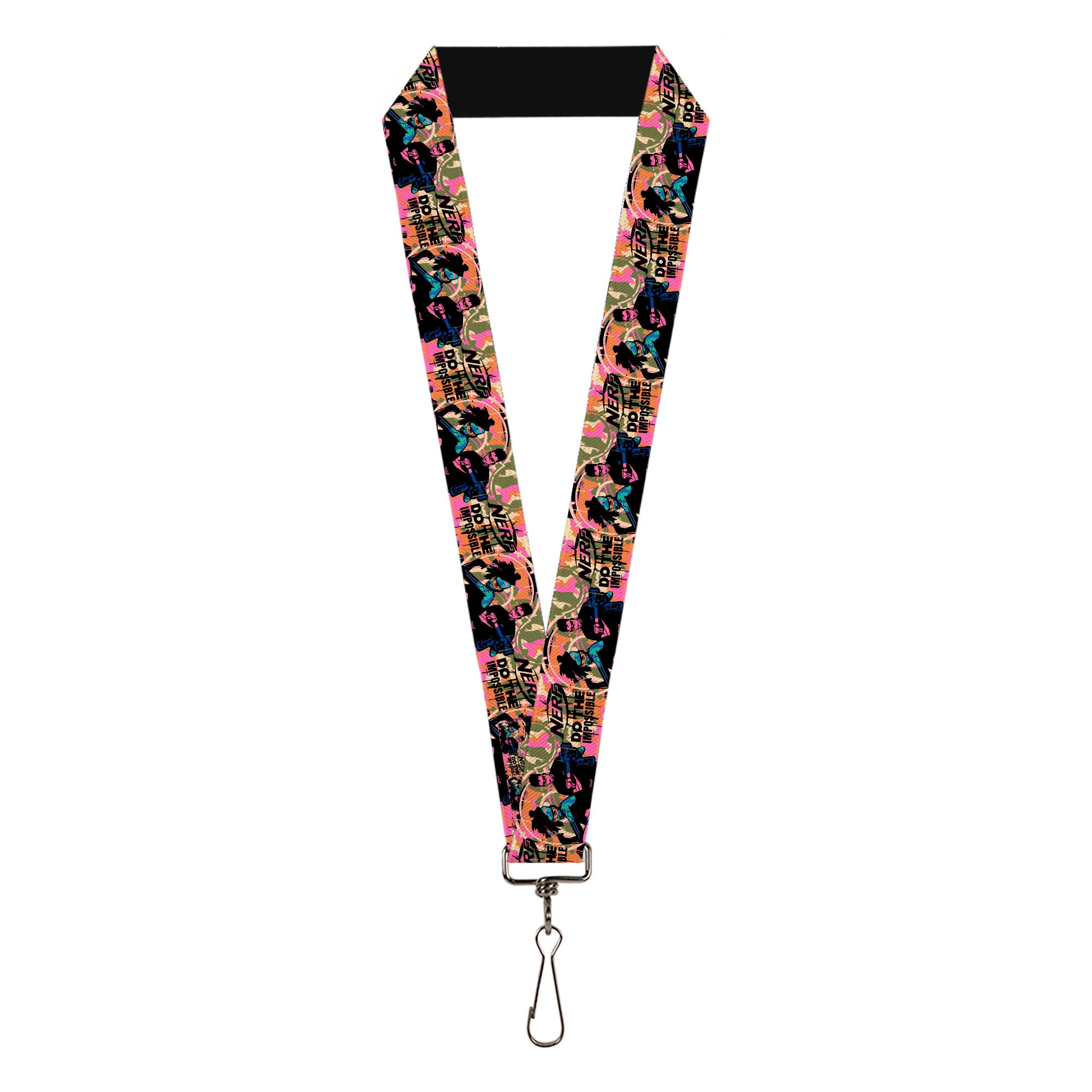 Lanyard - 1.0" - NERF DO THE IMPOSSIBLE Players Pose Multi Color/Black Lanyards Nerf