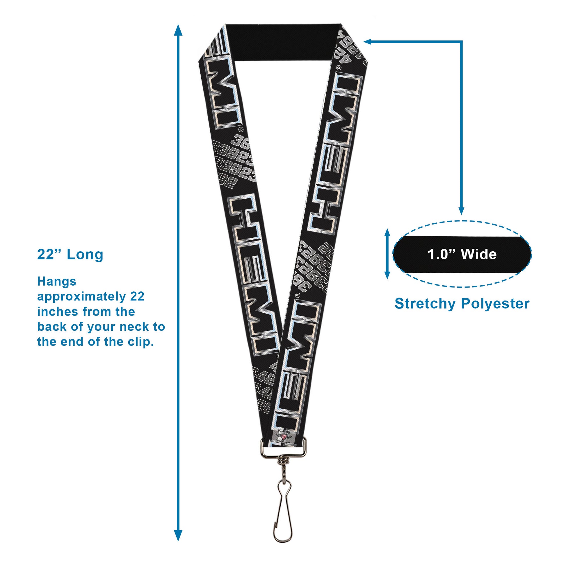 Lanyard - 1.0" - HEMI Bold Outline 392 426 Black Silver-Fade Lanyards Hemi