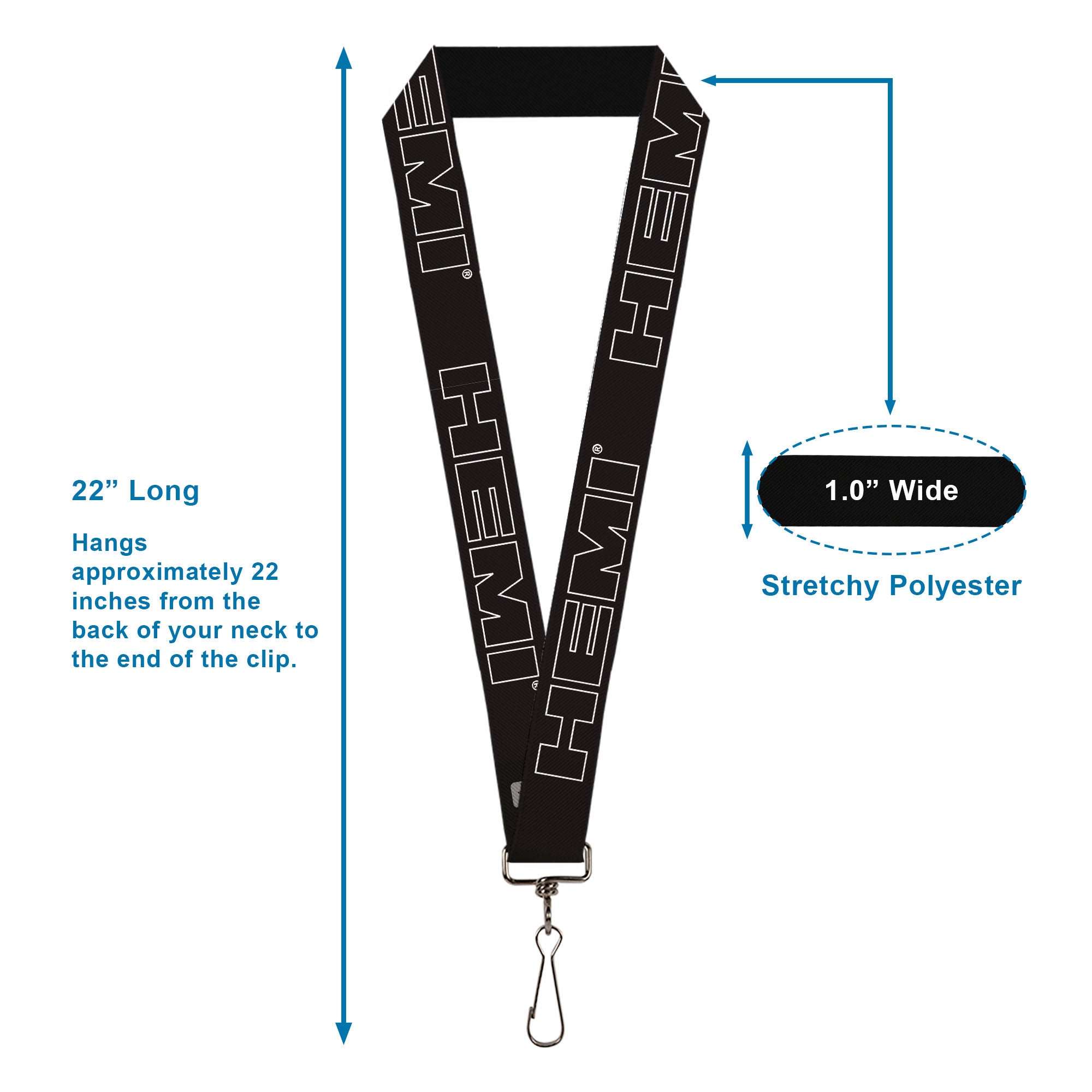Lanyard - 1.0" - HEMI Bold Outline Black White Lanyards Hemi
