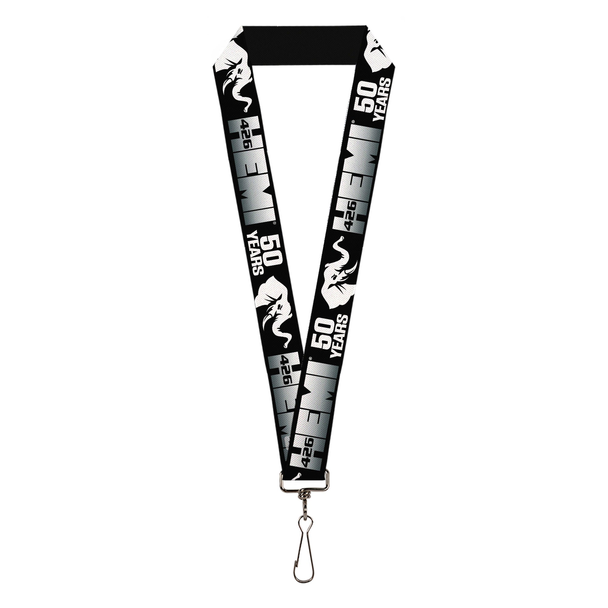 Lanyard - 1.0" - HEMI 426 Elephant Logo 50 YEARS Black White Silver-Fade Lanyards Hemi