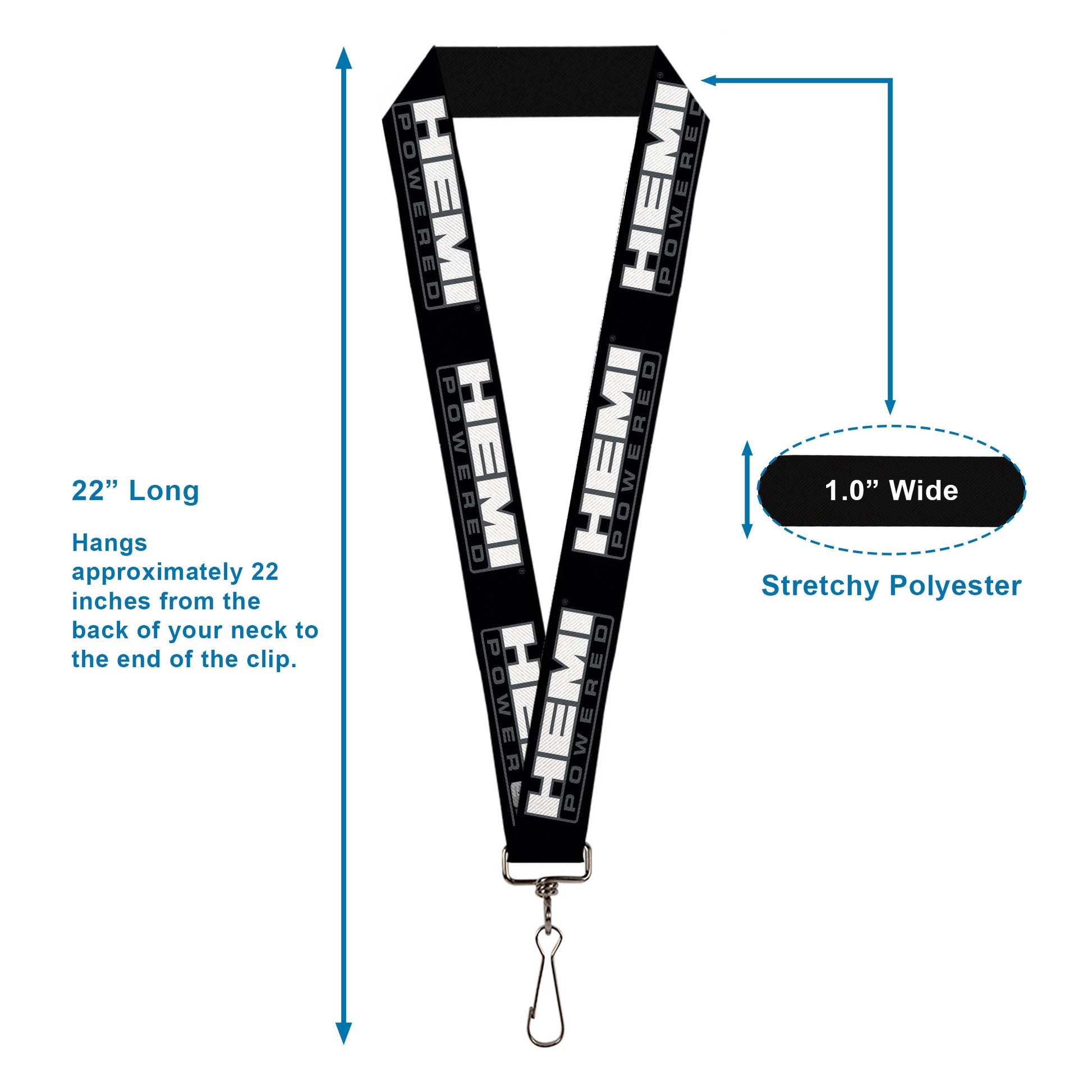 Lanyard - 1.0" - HEMI POWERED Logo Black Gray White Lanyards Hemi