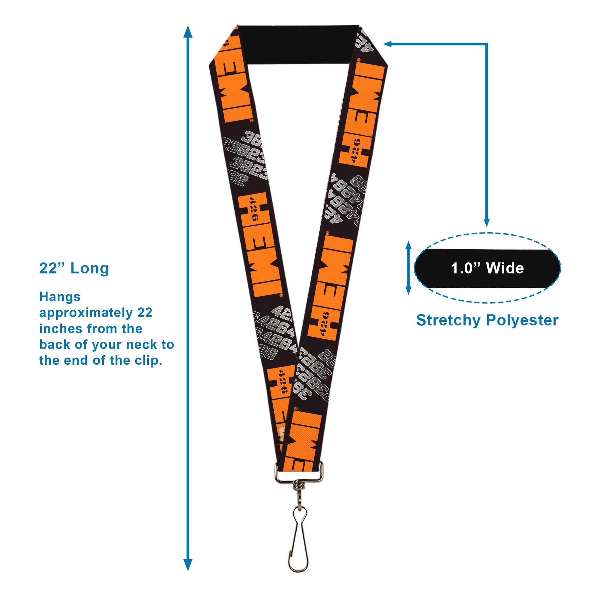 Lanyard - 1.0" - HEMI 426 Logo 392 426 Black Orange Silver-Fade Lanyards Hemi