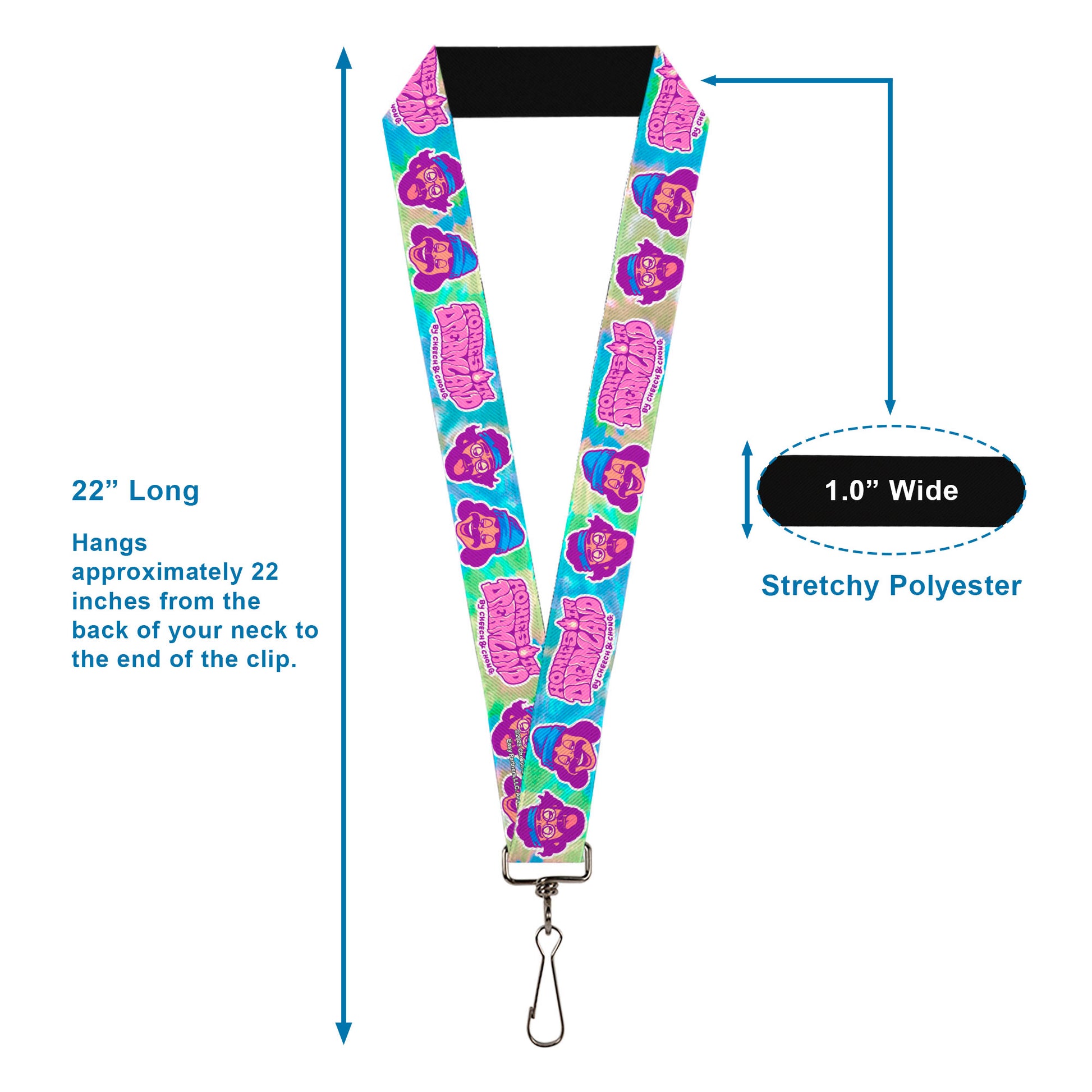 Lanyard - 1.0" - HOMIES IN DREAMLAND Title Logo Cheech and Chong Faces Tie Dye Blues Lanyards Homies in Dreamland by Cheech & Chong