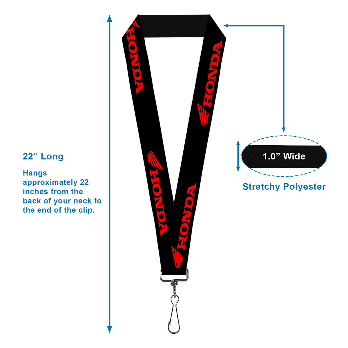 Lanyard - 1.0" - HONDA/Wing Logo Black/Red Lanyards Honda Motorsports