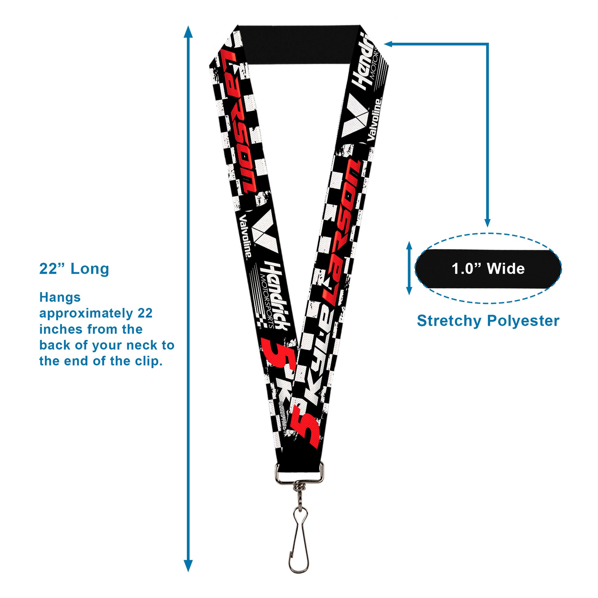 Lanyard - 1.0" - KYLE LARSON #5 VALVOLINE Hendrick Motorsports Logo Black/White/Red Lanyards Hendrick Motorsports