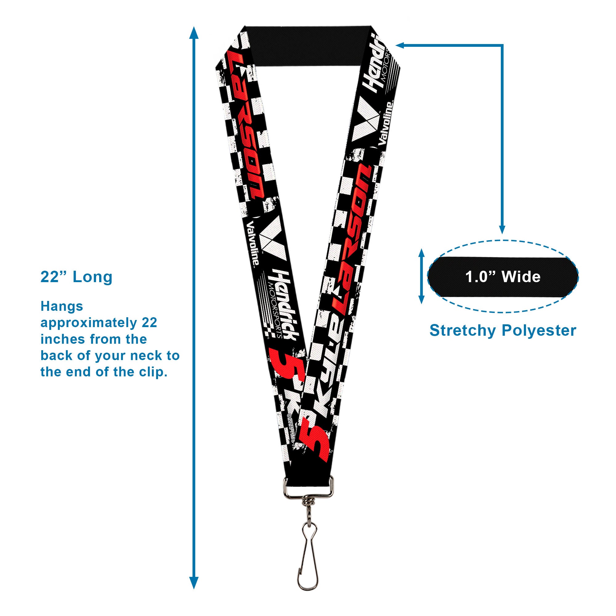 Lanyard - 1.0" - KYLE LARSON #5 VALVOLINE Hendrick Motorsports Logo Black/White/Red Lanyards Hendrick Motorsports