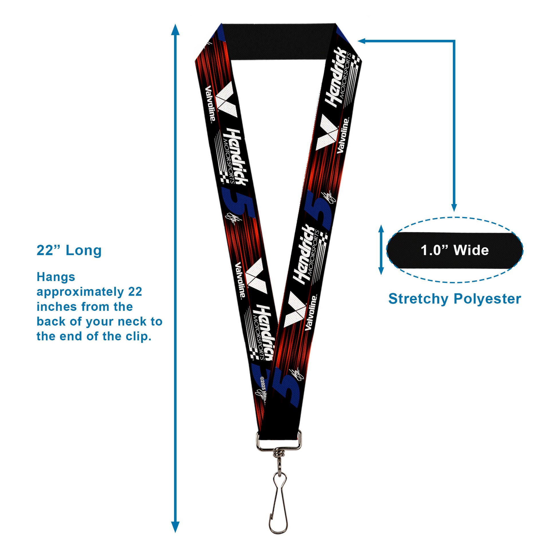 Lanyard - 1.0" - Kyle Larson #5 Autograph VALVOLINE Hendrick Motorsports Logo Black/Red/White/Blue Lanyards Hendrick Motorsports