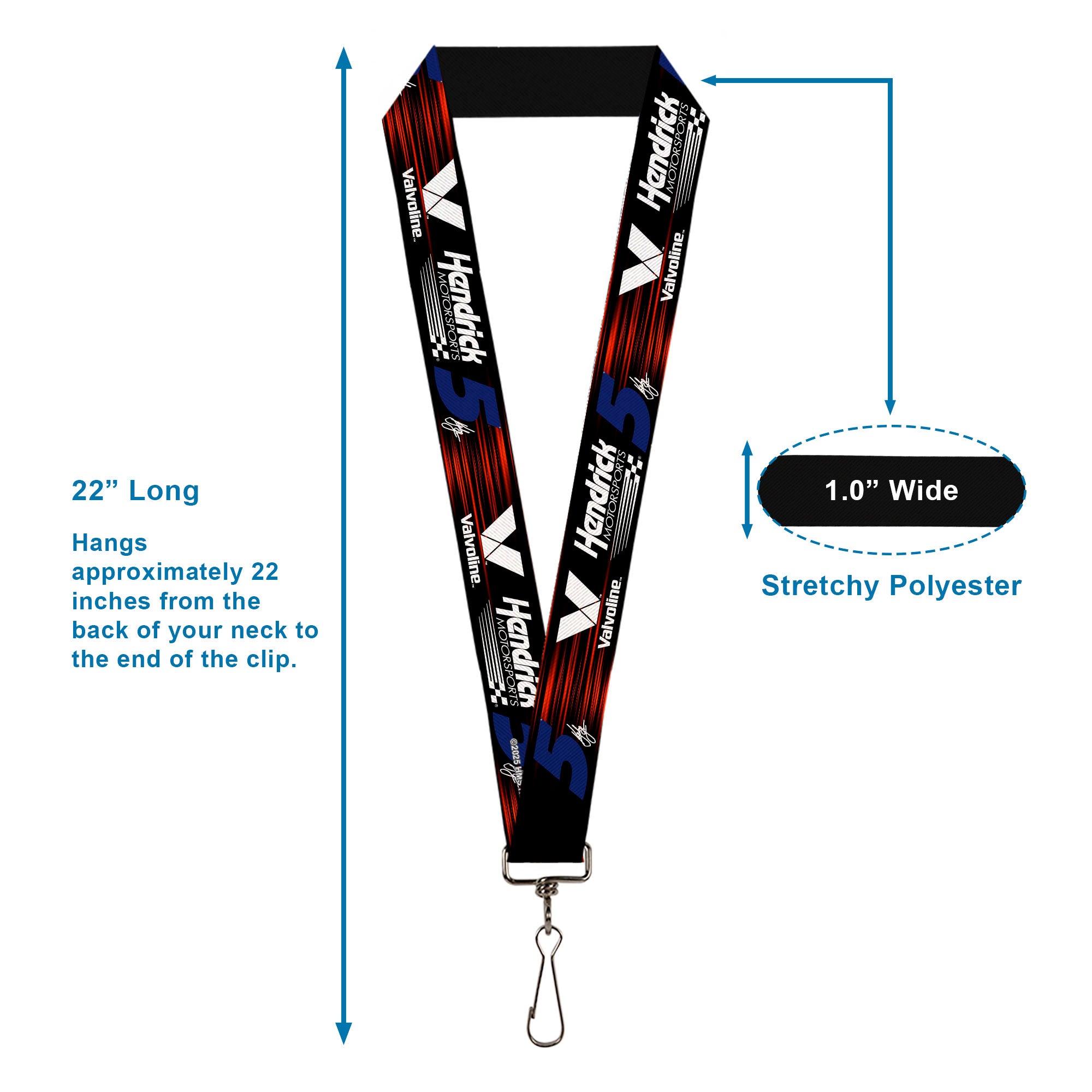 Lanyard - 1.0" - Kyle Larson #5 Autograph VALVOLINE Hendrick Motorsports Logo Black/Red/White/Blue Lanyards Hendrick Motorsports