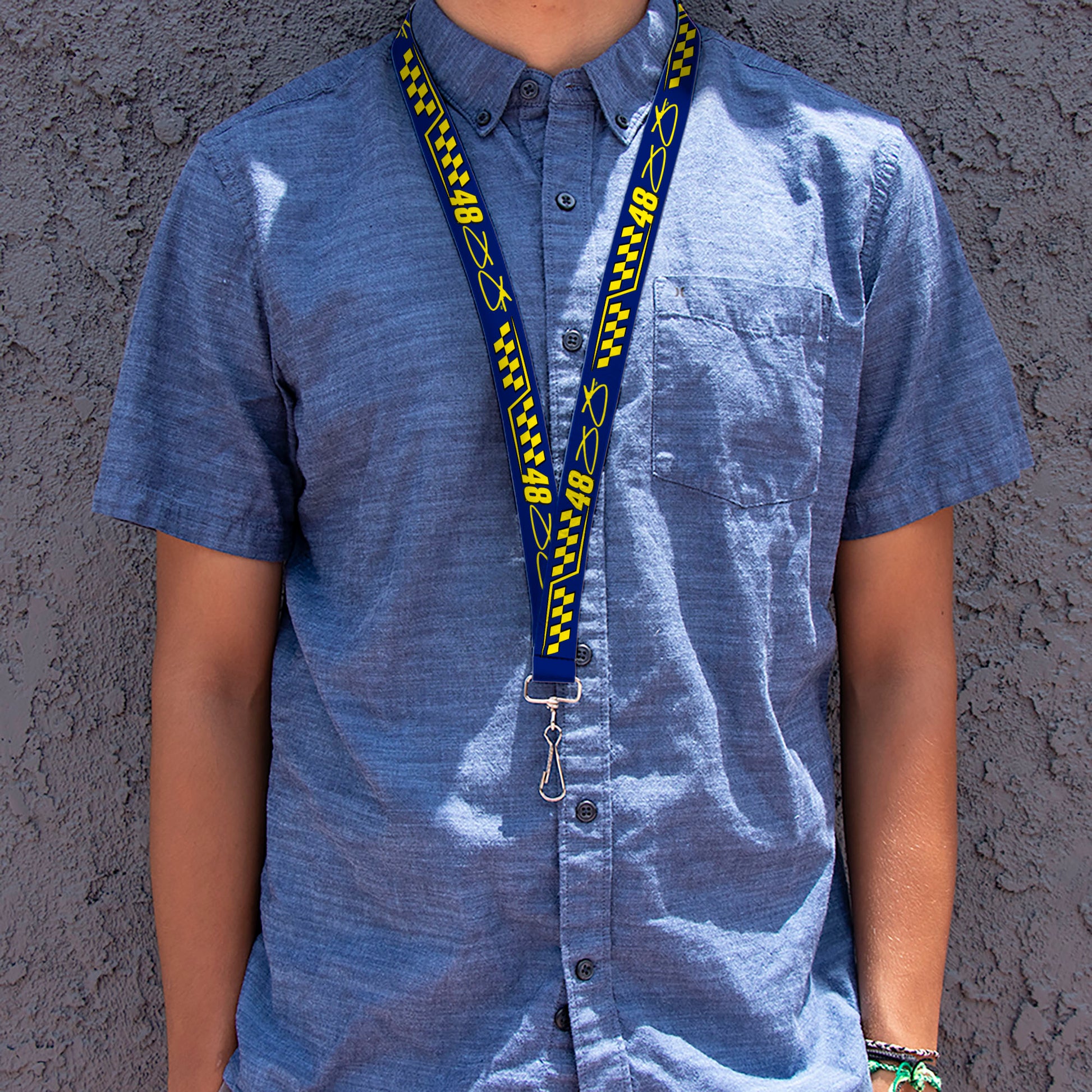 Lanyard - 1.0" - Jimmie Johnson #48 Autograph Checker Blue/Yellow Lanyards Hendrick Motorsports