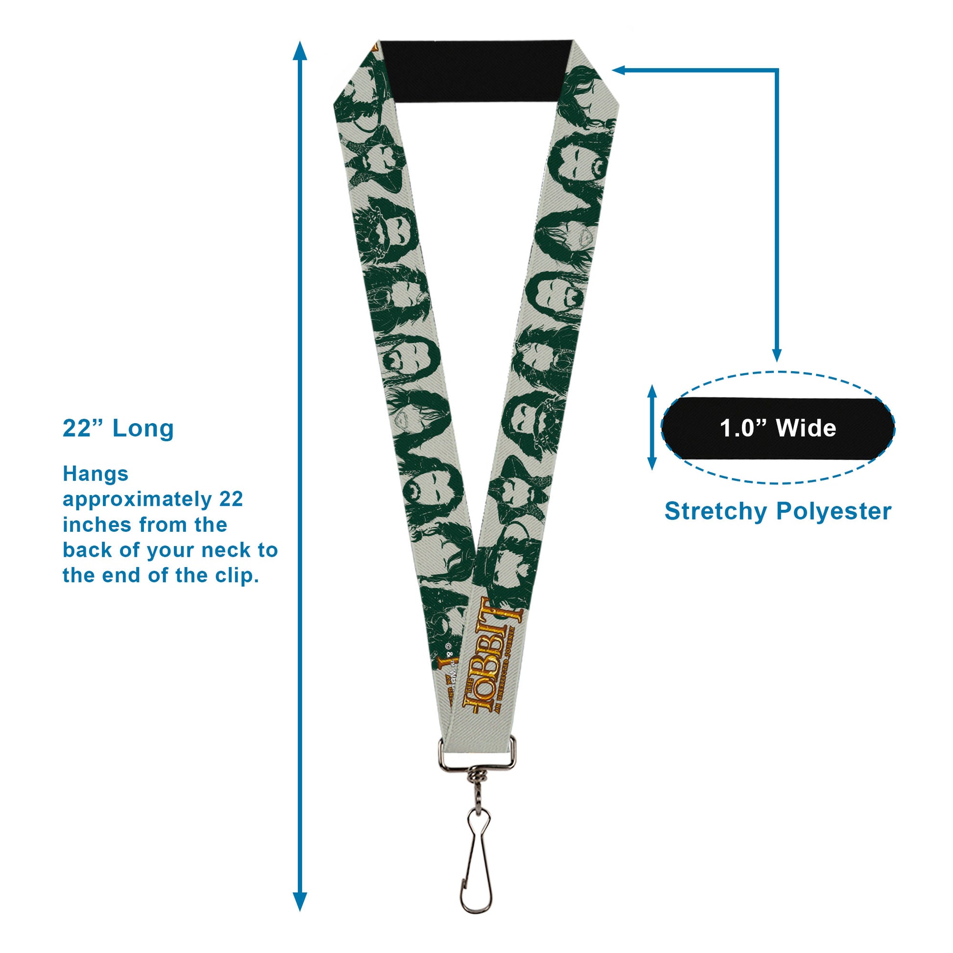 Lanyard - 1.0" - THE HOBBIT AN UNEXPECTED JOURNEY Title Logo and Beards of Middle Earth Gray/Green Lanyards The Hobbit