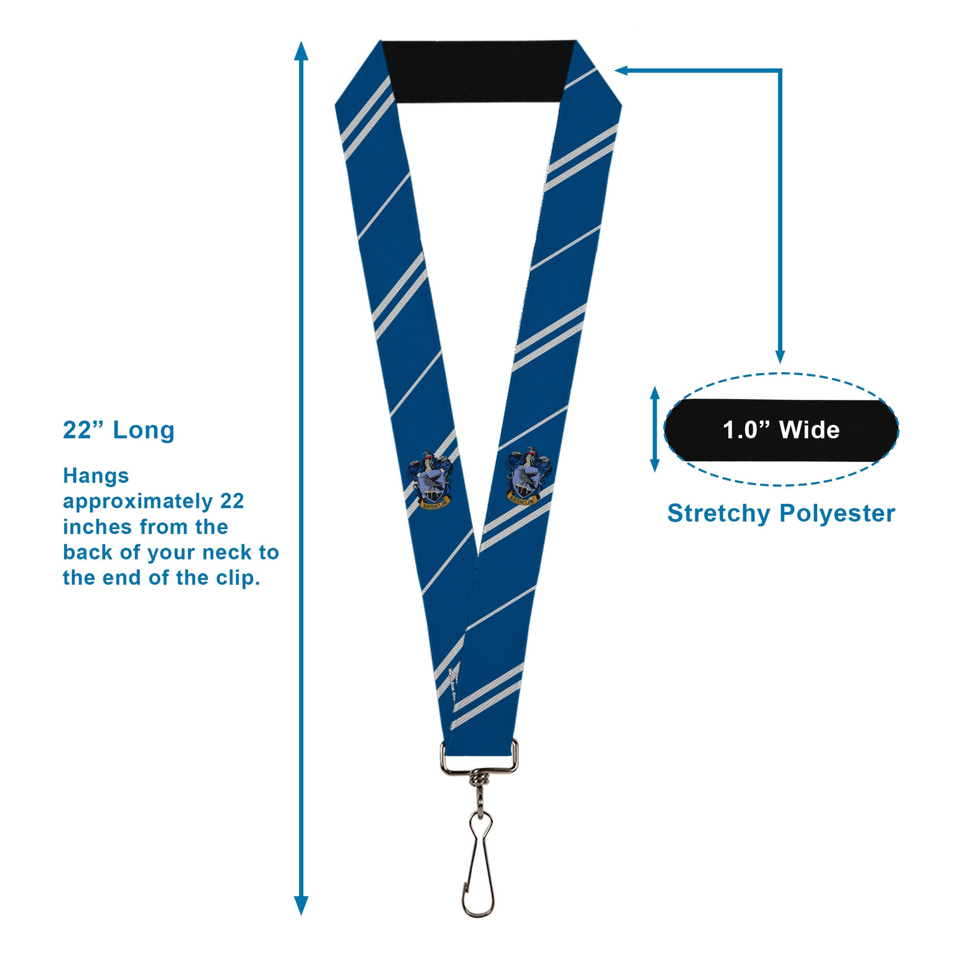 Lanyard - 1.0" - RAVENCLAW Crest Stripe Blue Gray Lanyards Harry Potter