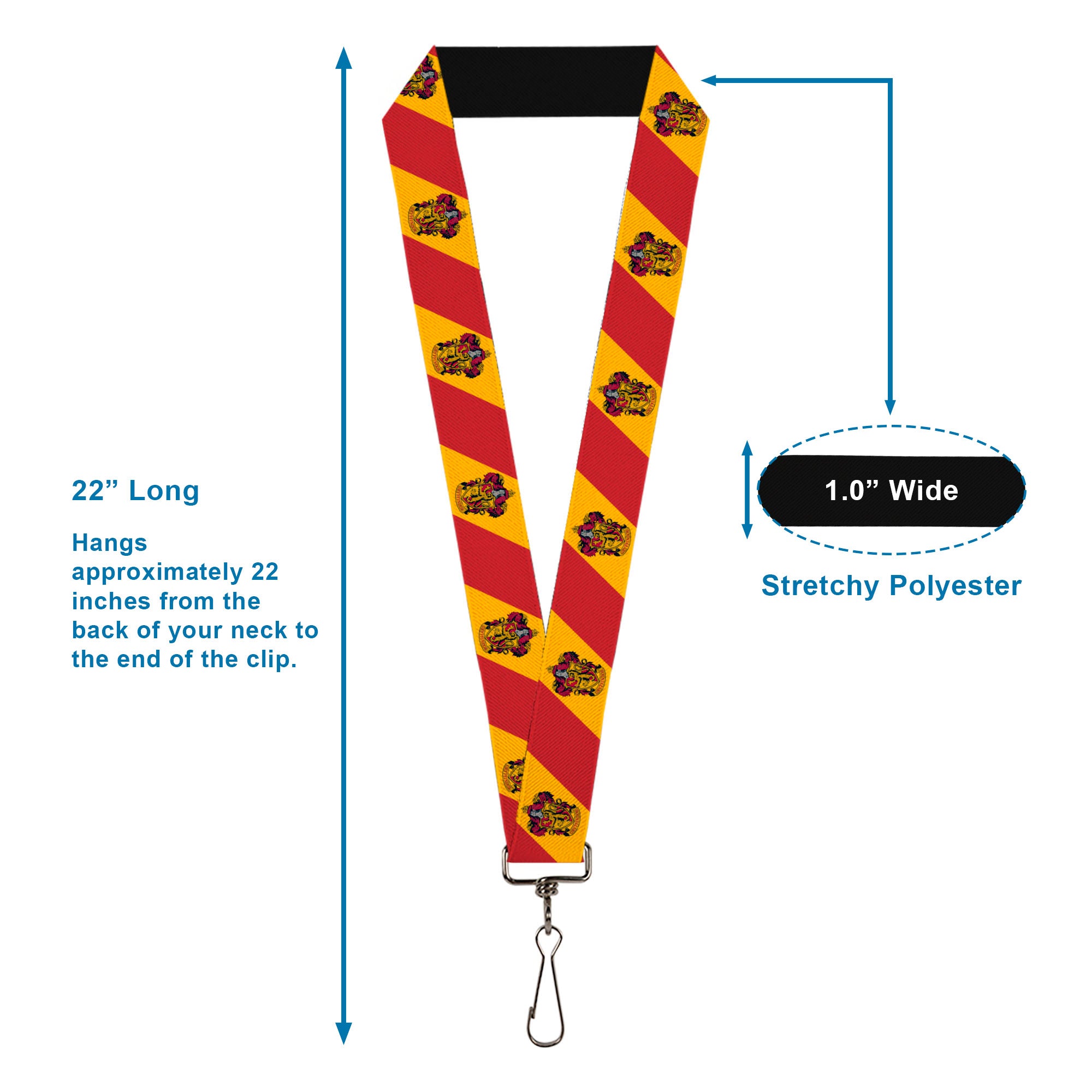 Lanyard - 1.0" - GRYFFINDOR Crest Diagonal Stripe Gold Red Lanyards Harry Potter