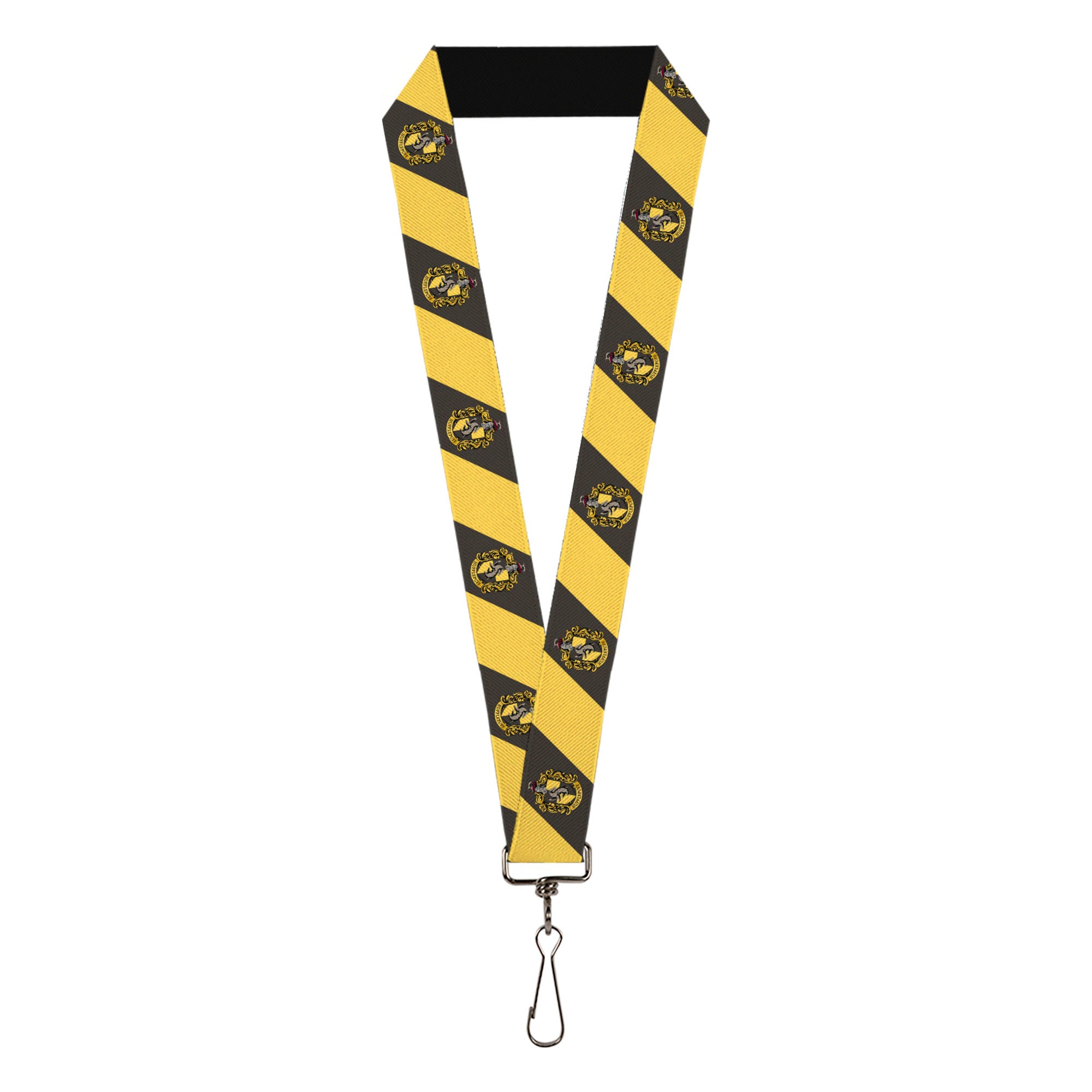 Lanyard - 1.0" - HUFFLEPUFF Crest Diagonal Stripe Charcoal Gray Yellow Lanyards Harry Potter