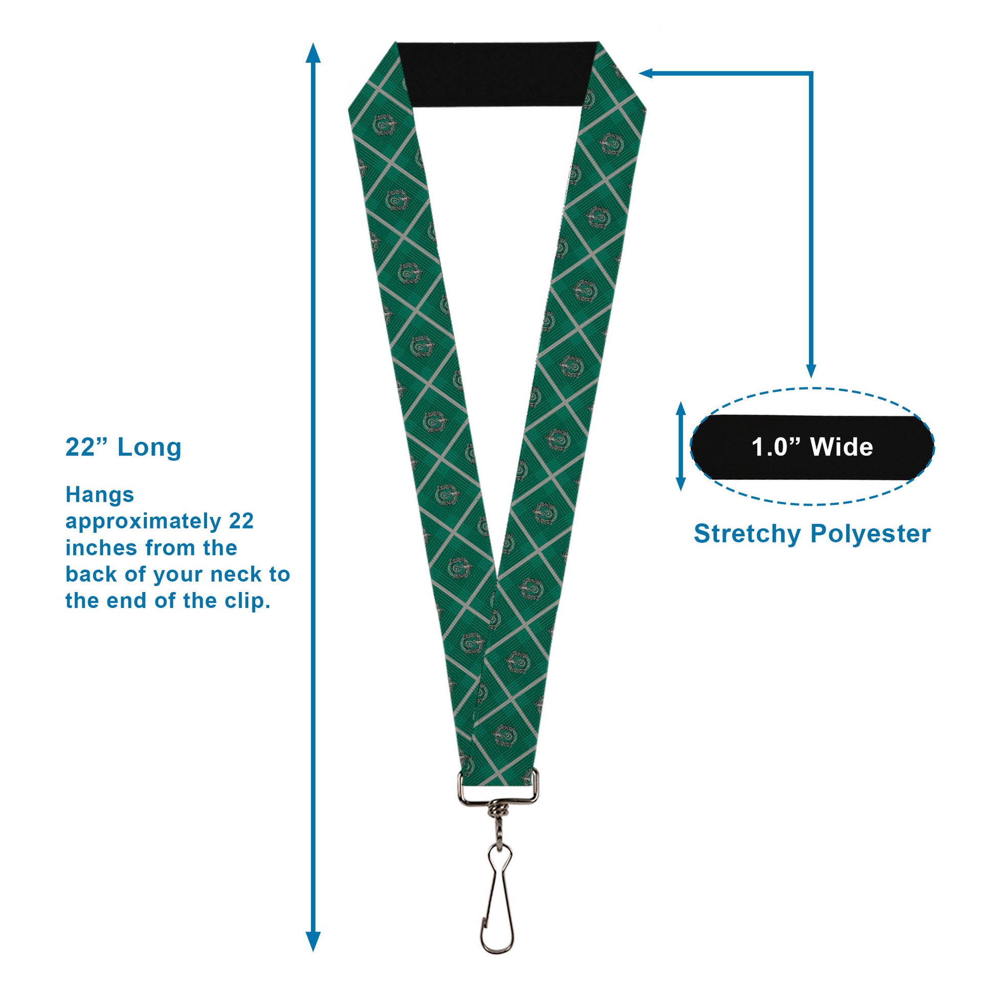 Lanyard - 1.0" - Harry Potter Slytherin Crest Plaid Greens Gray Lanyards Harry Potter
