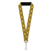 Lanyard - 1.0" - Harry Potter Hufflepuff Crest Plaid Yellows Gray Lanyards Harry Potter