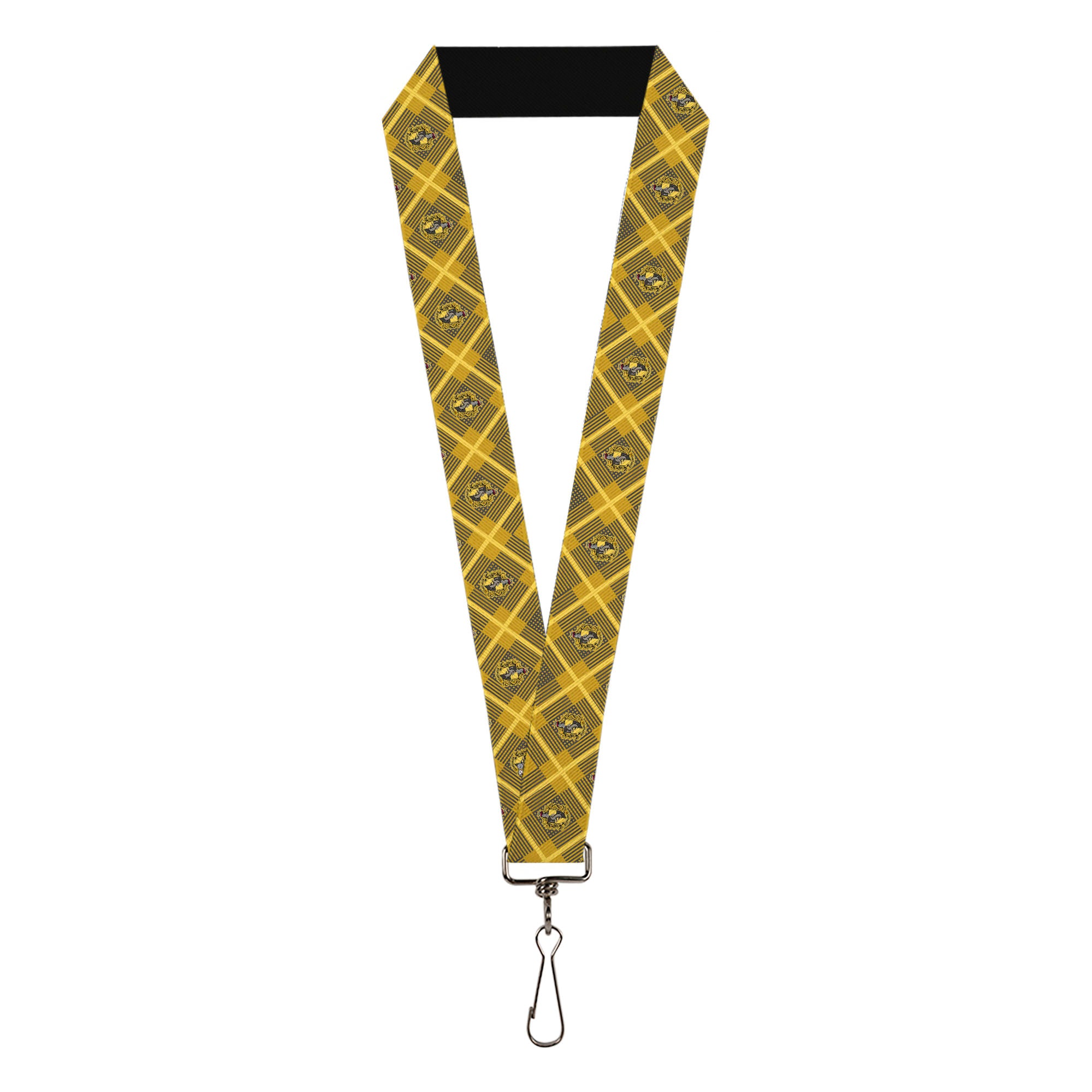Lanyard - 1.0" - Harry Potter Hufflepuff Crest Plaid Yellows Gray Lanyards Harry Potter