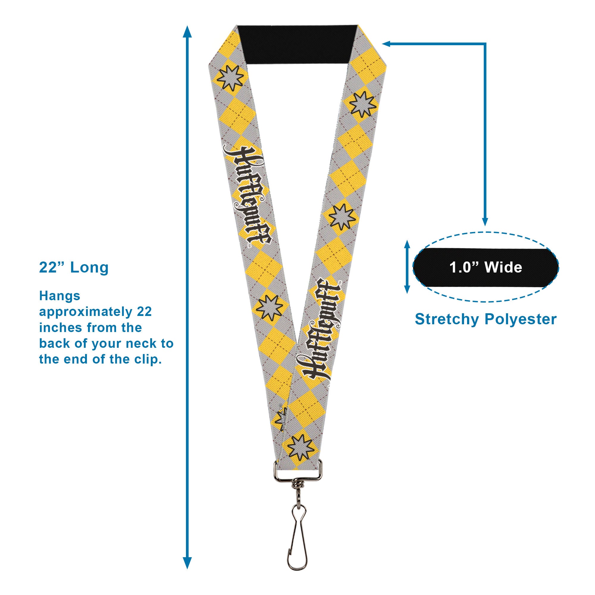 Lanyard - 1.0" - Harry Potter HUFFLEPUFF Stars Argyle Plaid Gray Gold Browns Lanyards Harry Potter