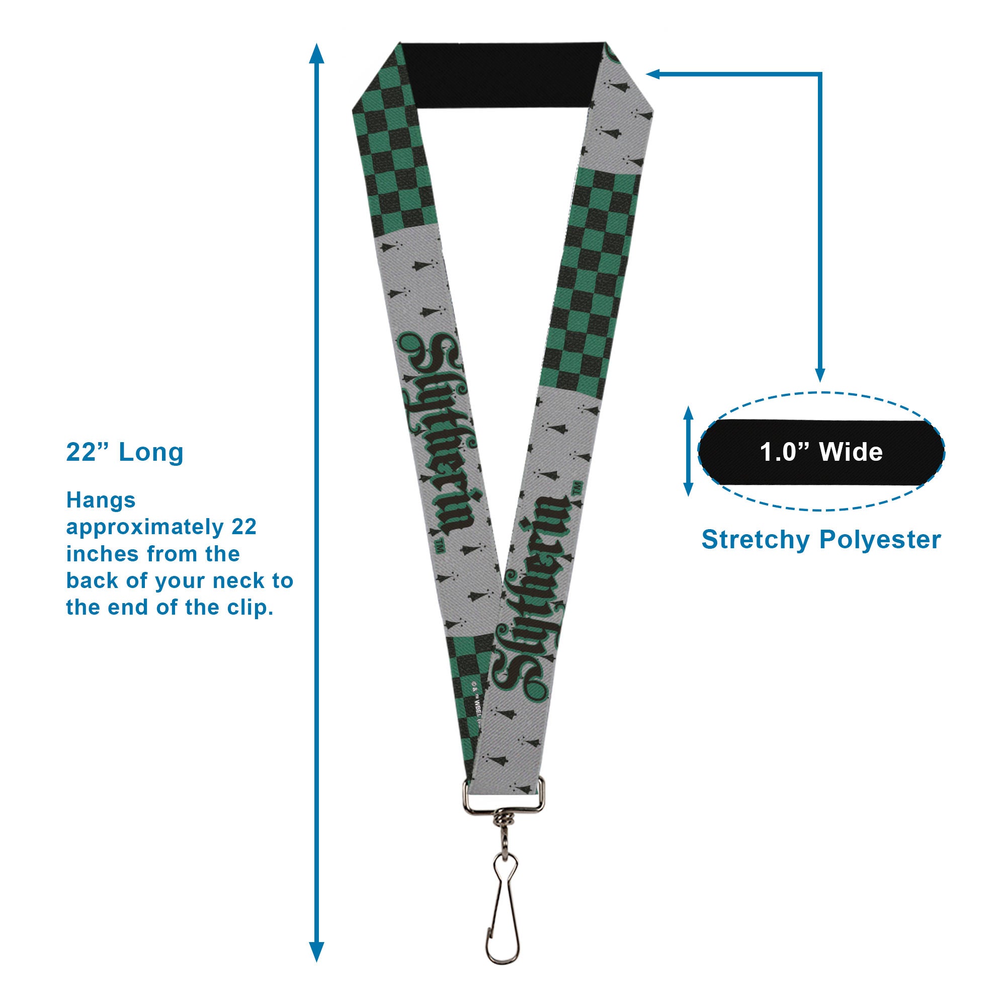 Lanyard - 1.0" - Harry Potter SLYTHERIN Checker Blocks Grays Greens Lanyards Harry Potter