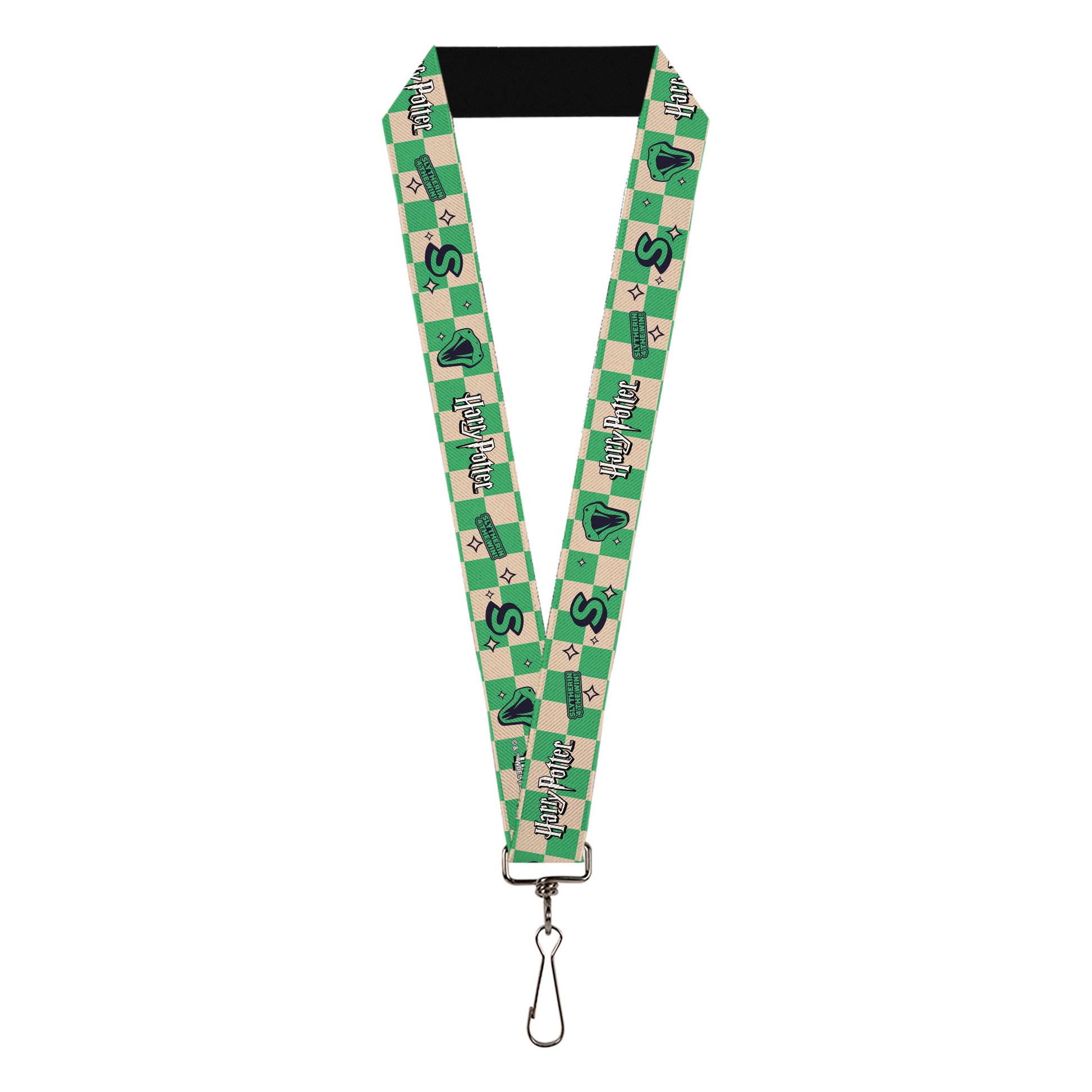Lanyard - 1.0" - Harry Potter Slytherin Icons Checker Cream/Mint Lanyards Harry Potter