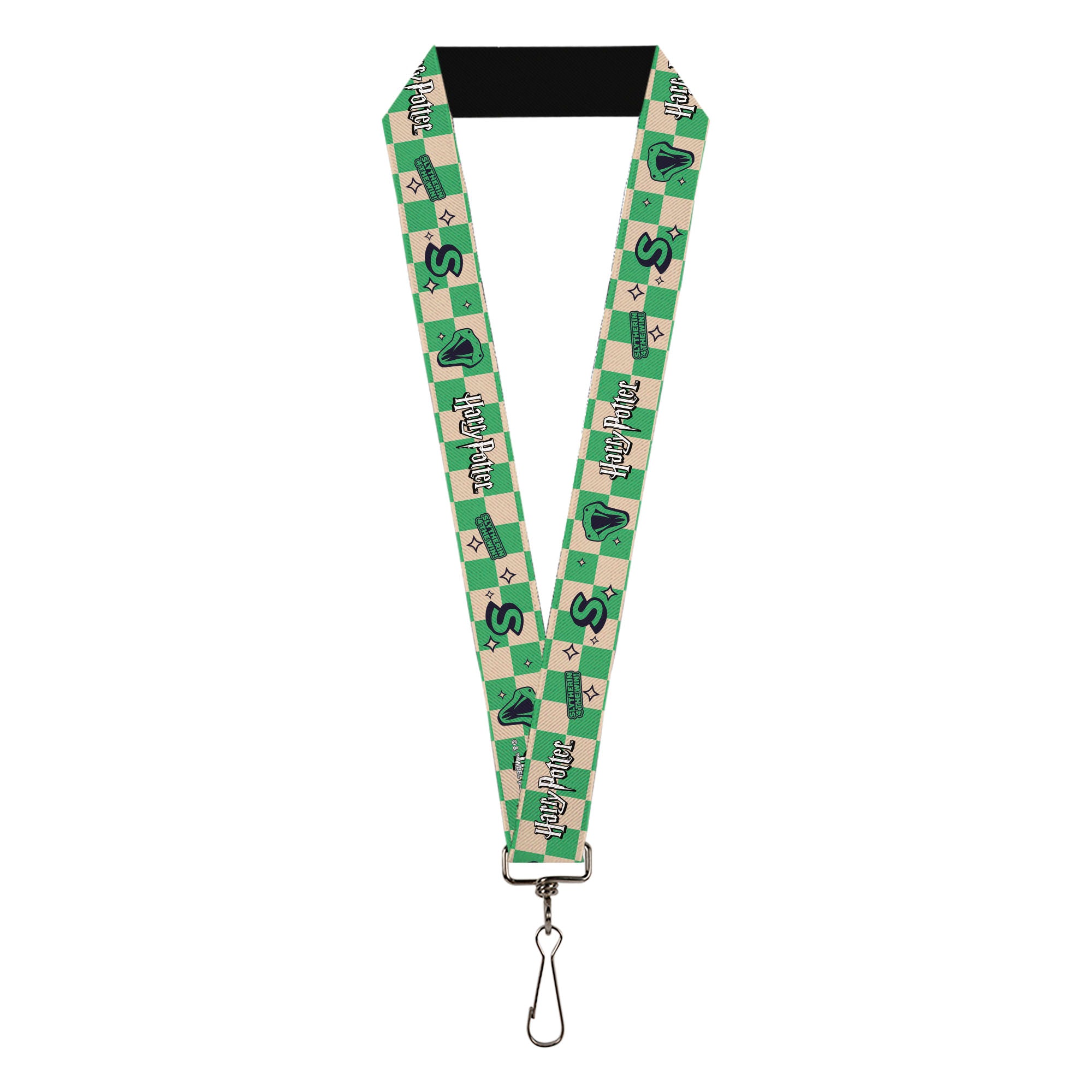 Lanyard - 1.0" - Harry Potter Slytherin Icons Checker Cream/Mint Lanyards Harry Potter