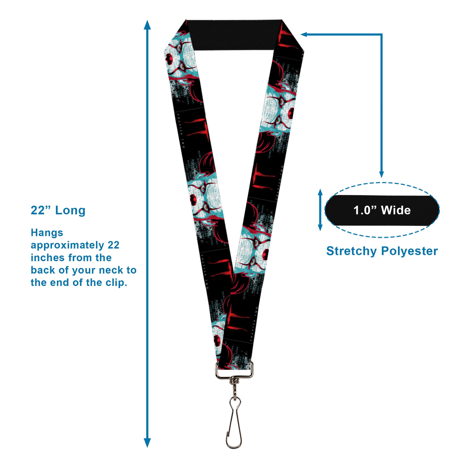 Lanyard - 1.0" - IT CHAPTER TWO Pennywise Face CLOSE-UP Black/Red/Blues Lanyards IT