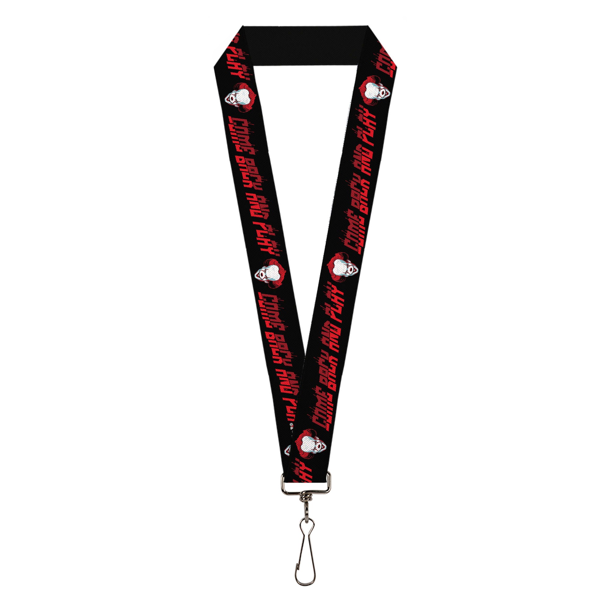 Lanyard - 1.0" - It Chapter Two Pennywise Face COME BACK AND PLAY Black/Reds Lanyards IT