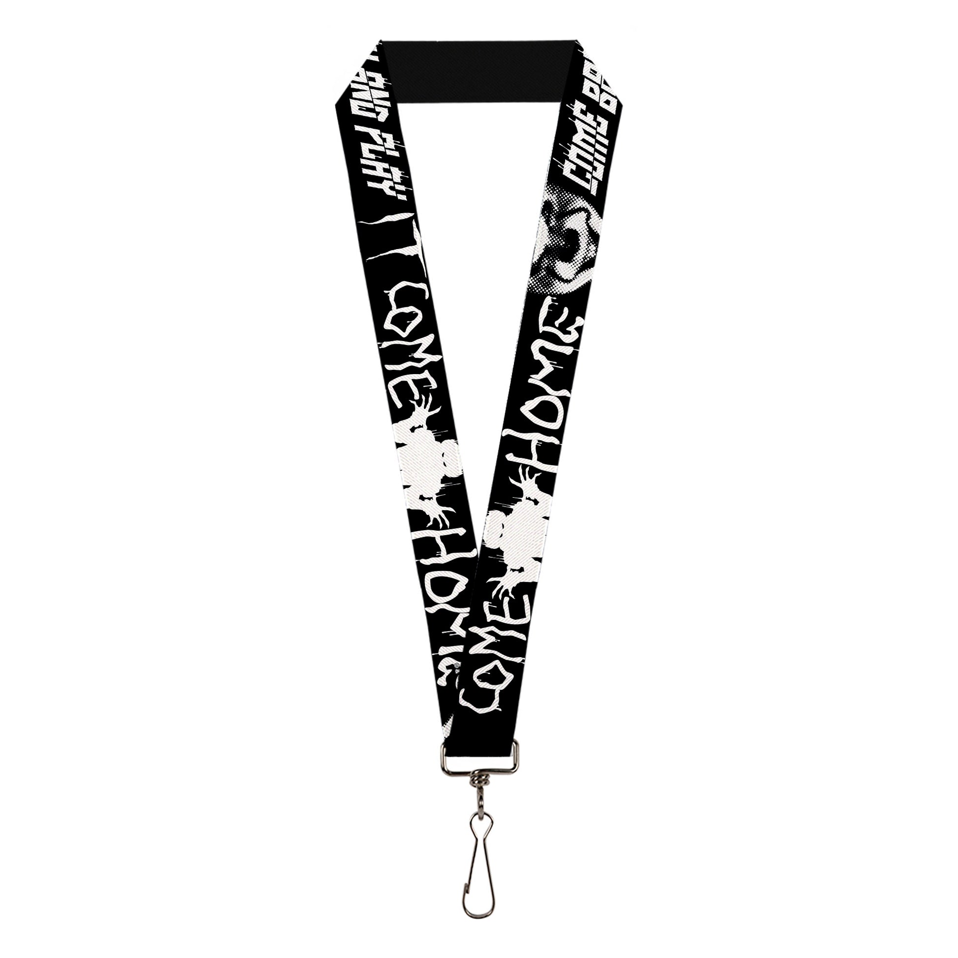 Lanyard - 1.0" - IT Pennywise Face Close-Up COME HOME-COME BACK AND PLAY Black/White Lanyards IT