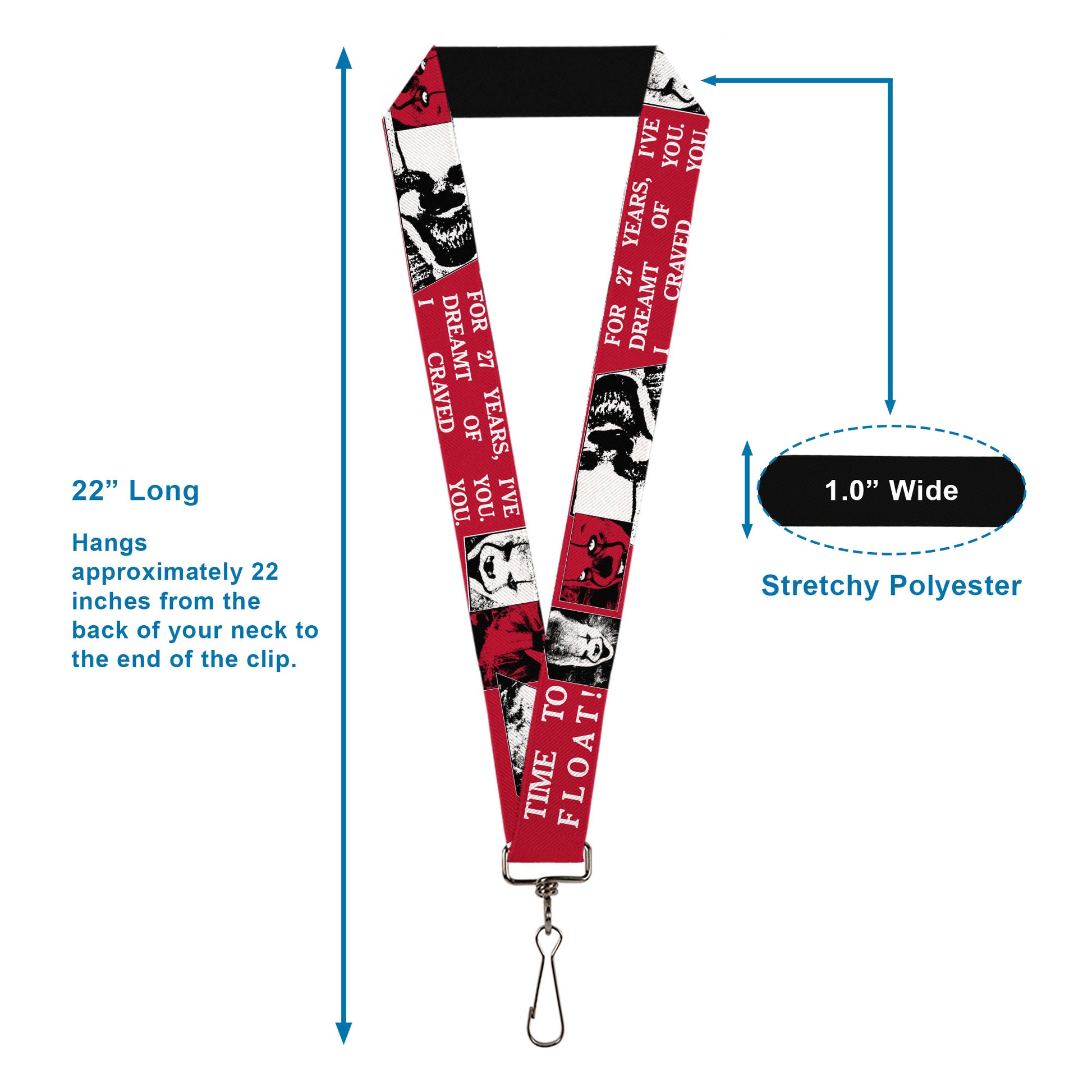 Lanyard - 1.0" - IT Pennywise Poses and Quotes Collage Red/White/Grays Lanyards IT
