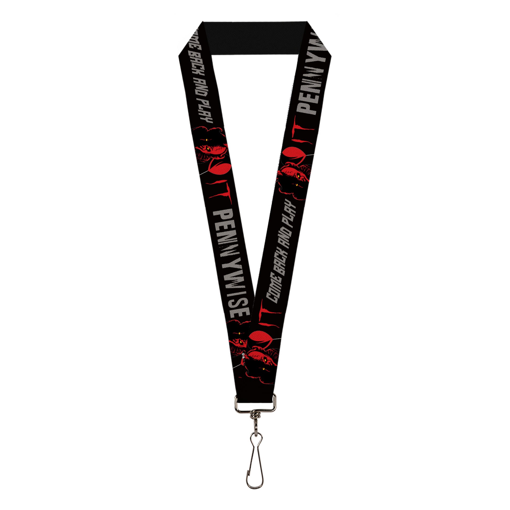 Lanyard - 1.0" - IT Pennywise Face COME BACK AND PLAY Black/Red/Gray Lanyards IT