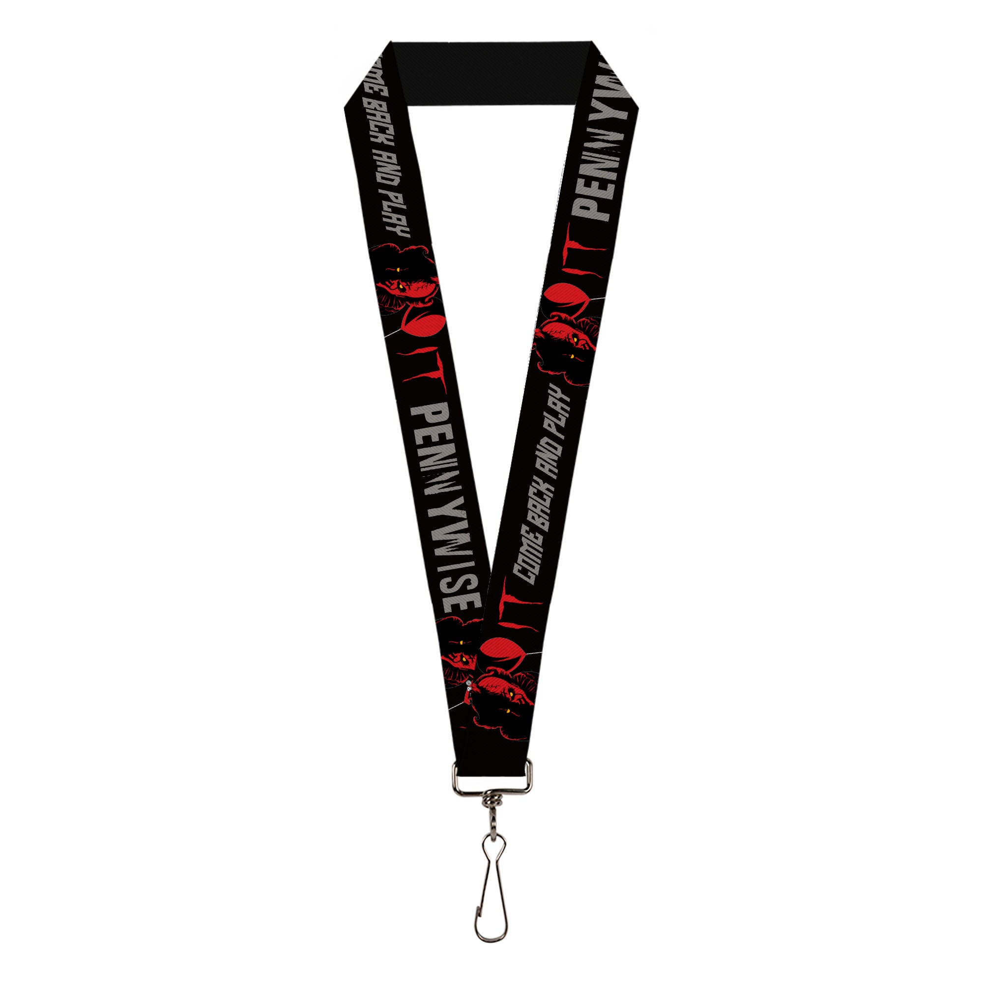 Lanyard - 1.0" - IT Pennywise Face COME BACK AND PLAY Black/Red/Gray Lanyards IT