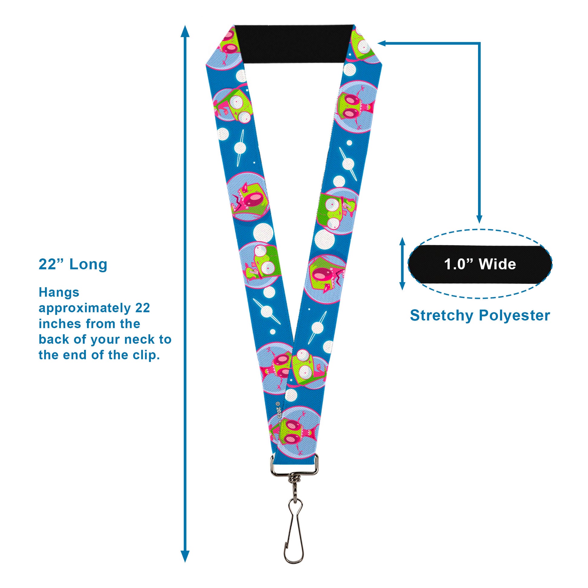 Lanyard - 1.0" - Invader Zim and GIR Poses and Planets Blue/White Lanyards Invader Zim